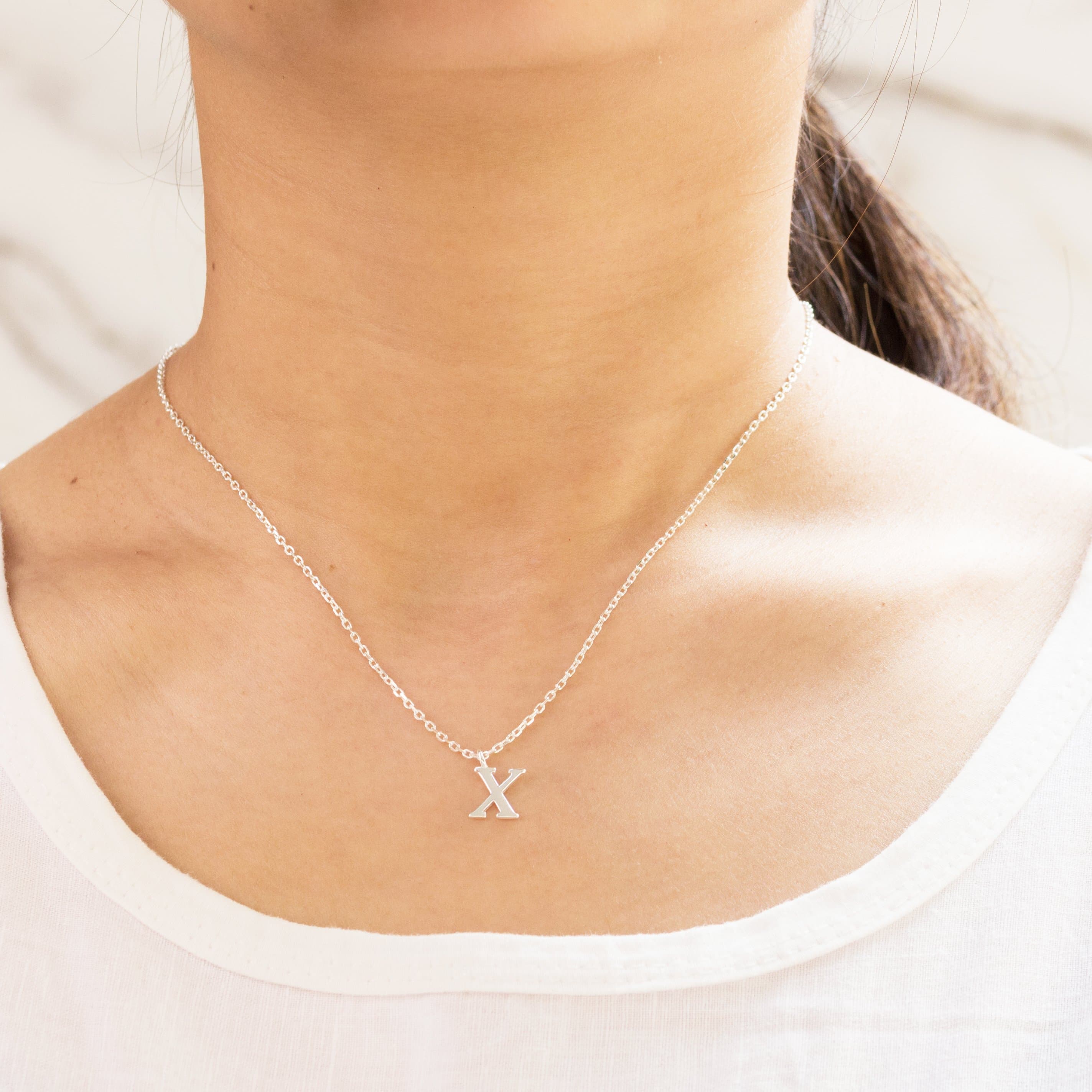 Sterling Silver Initial X Necklace