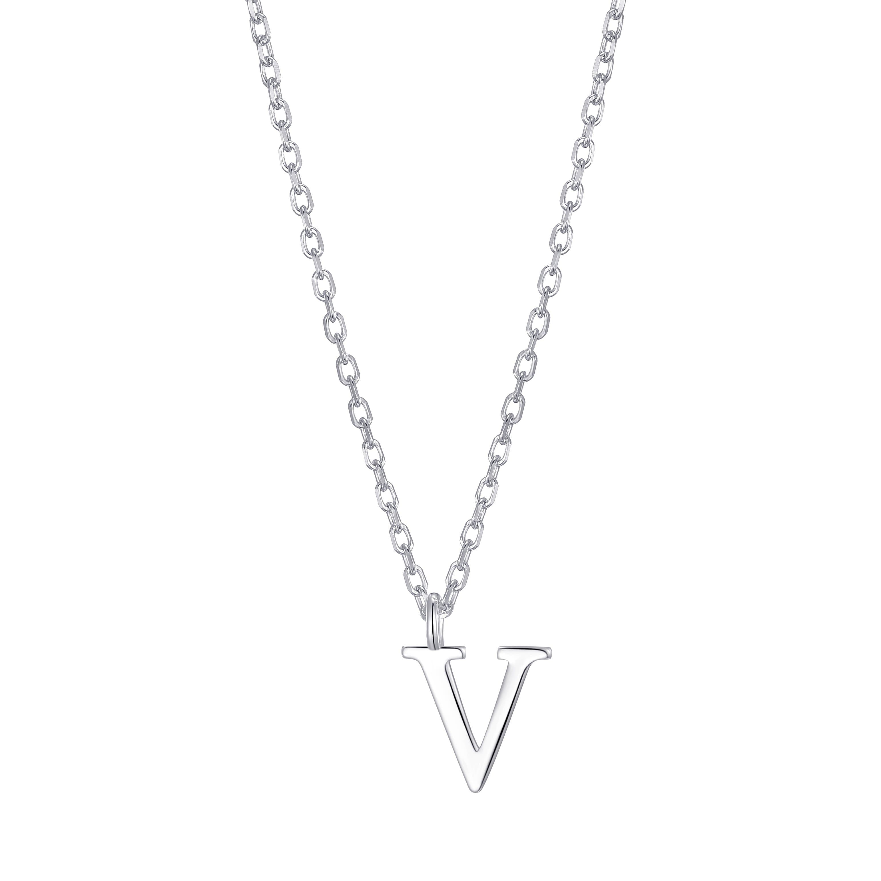 Sterling Silver Initial V Necklace