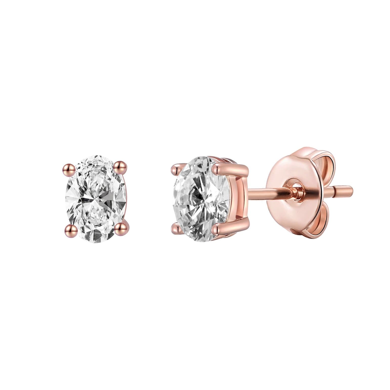 Rose Gold Plated Oval Earrings Created with Zircondia® Crystals by Philip Jones Jewellery
