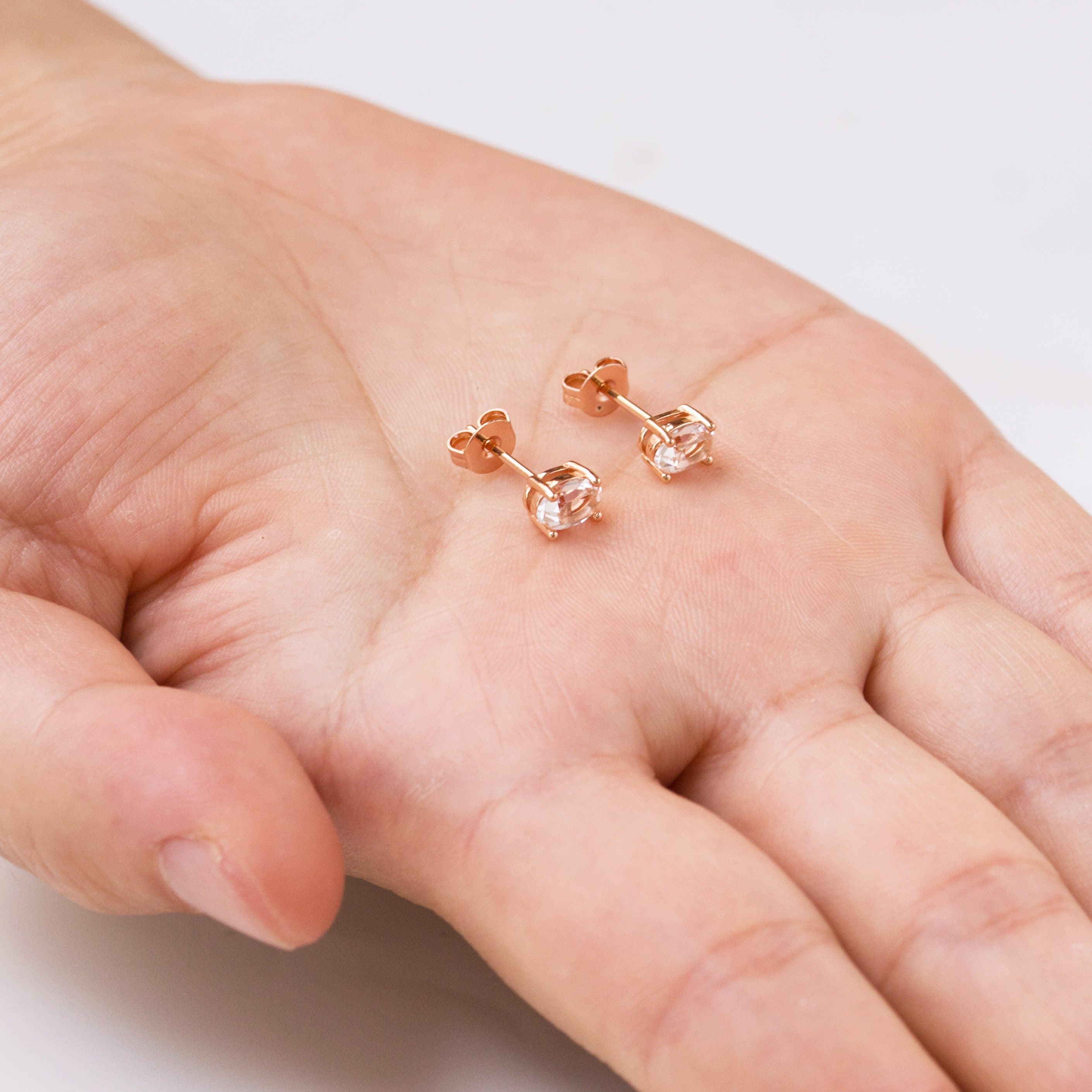 Rose Gold Plated Oval Earrings Created with Zircondia® Crystals