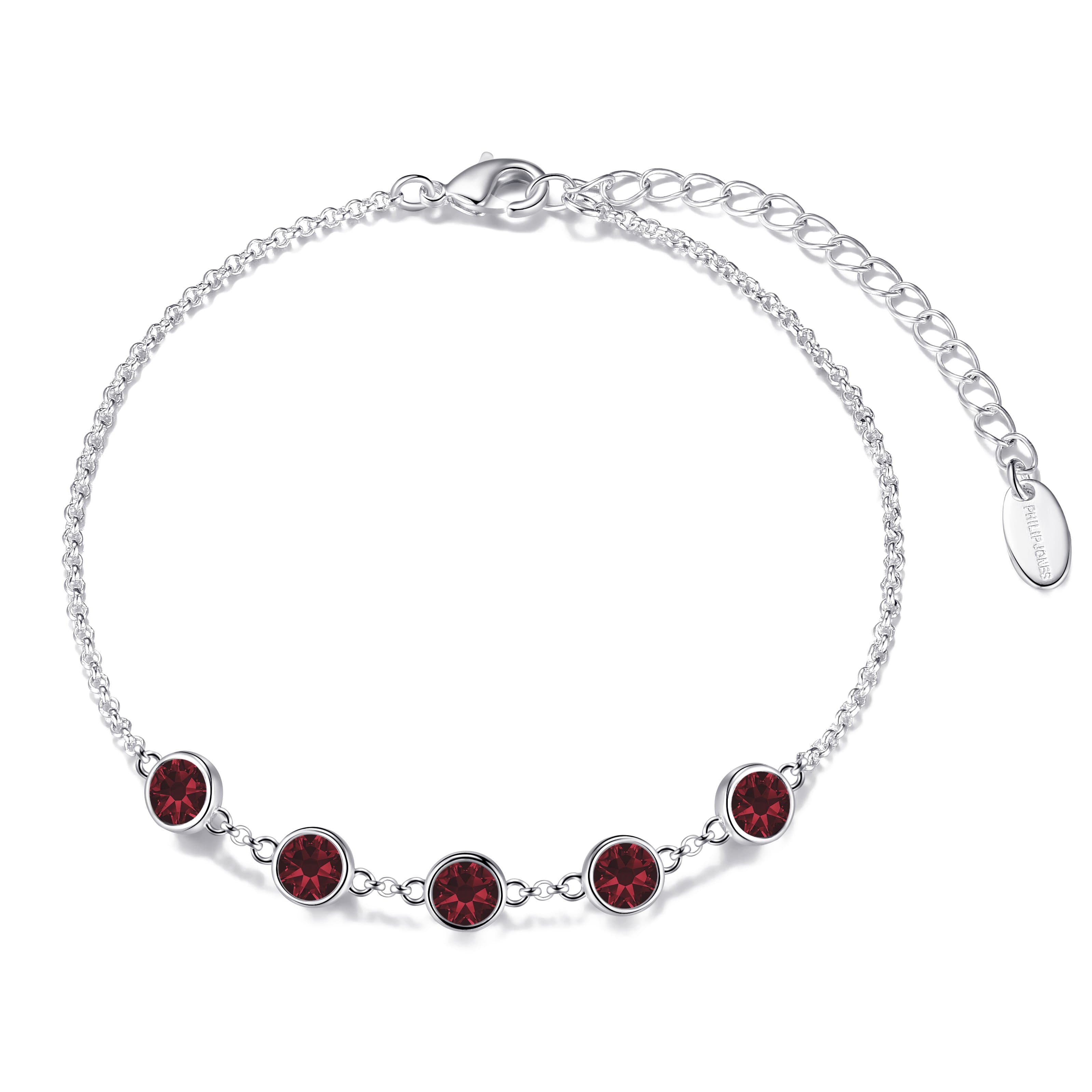 Dark Red Crystal Chain Bracelet Created with Zircondia® Crystals by Philip Jones Jewellery