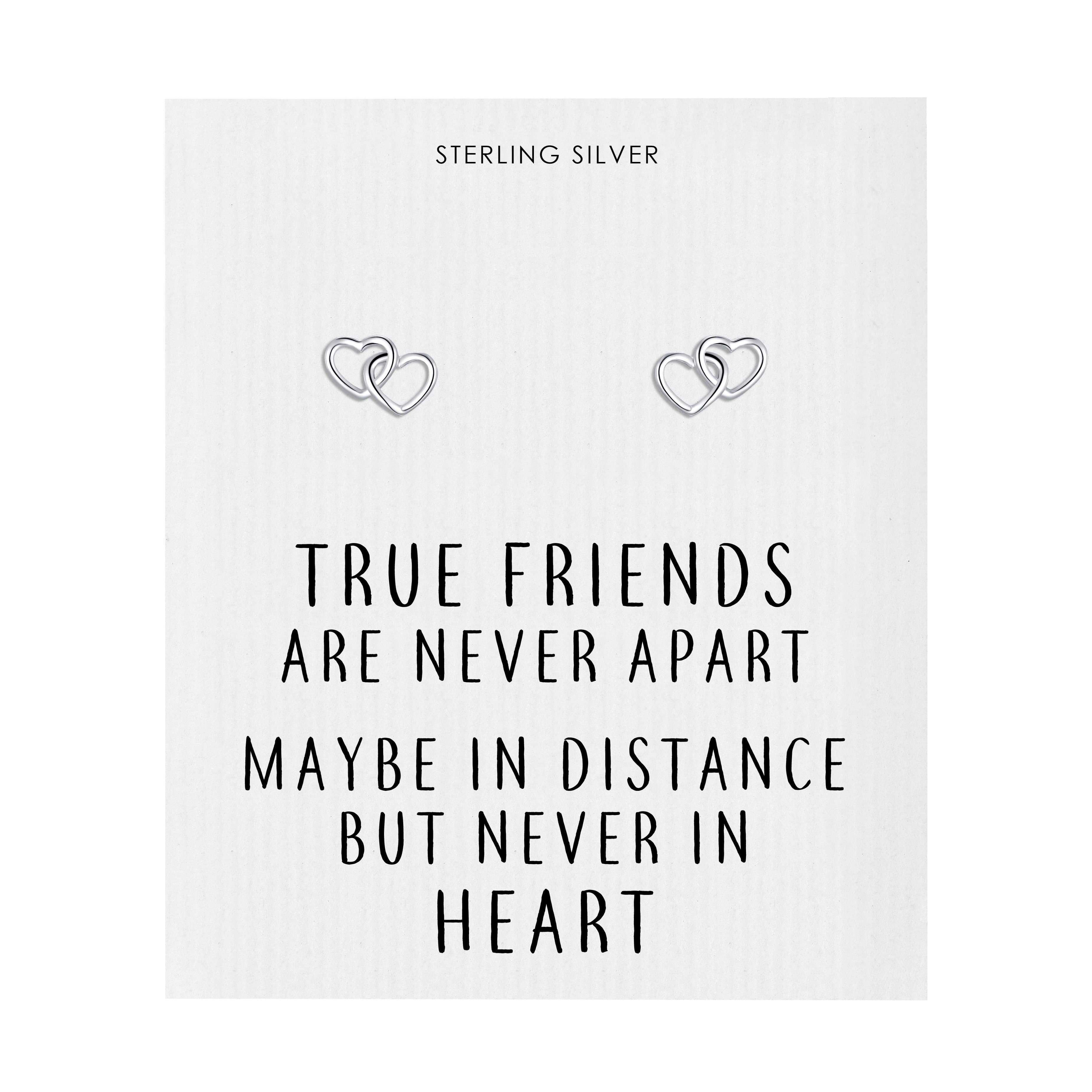 Sterling Silver True Friends Heart Link Earrings with Quote Card by Philip Jones Jewellery