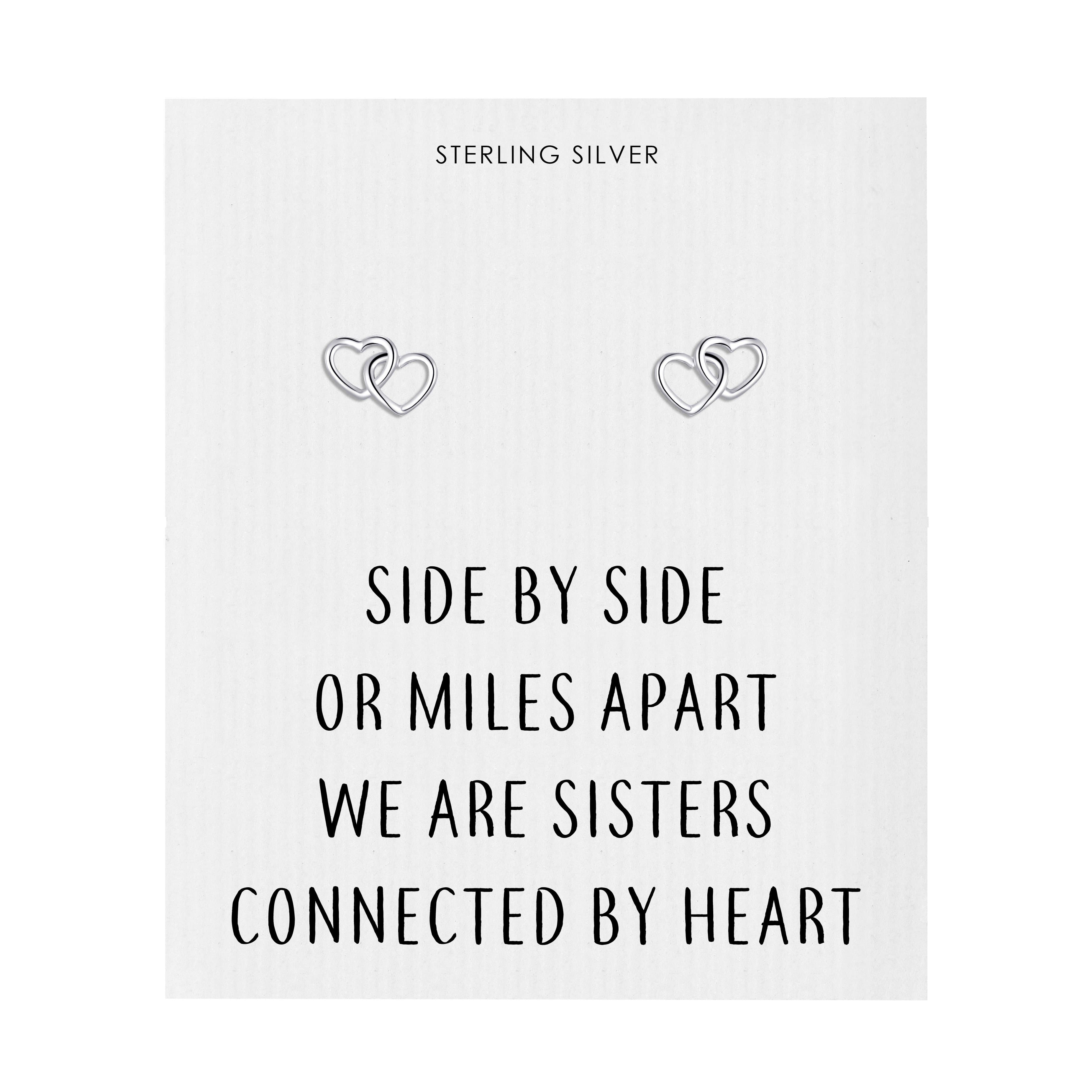 Sterling Silver Sister Heart Link Earrings with Quote Card by Philip Jones Jewellery