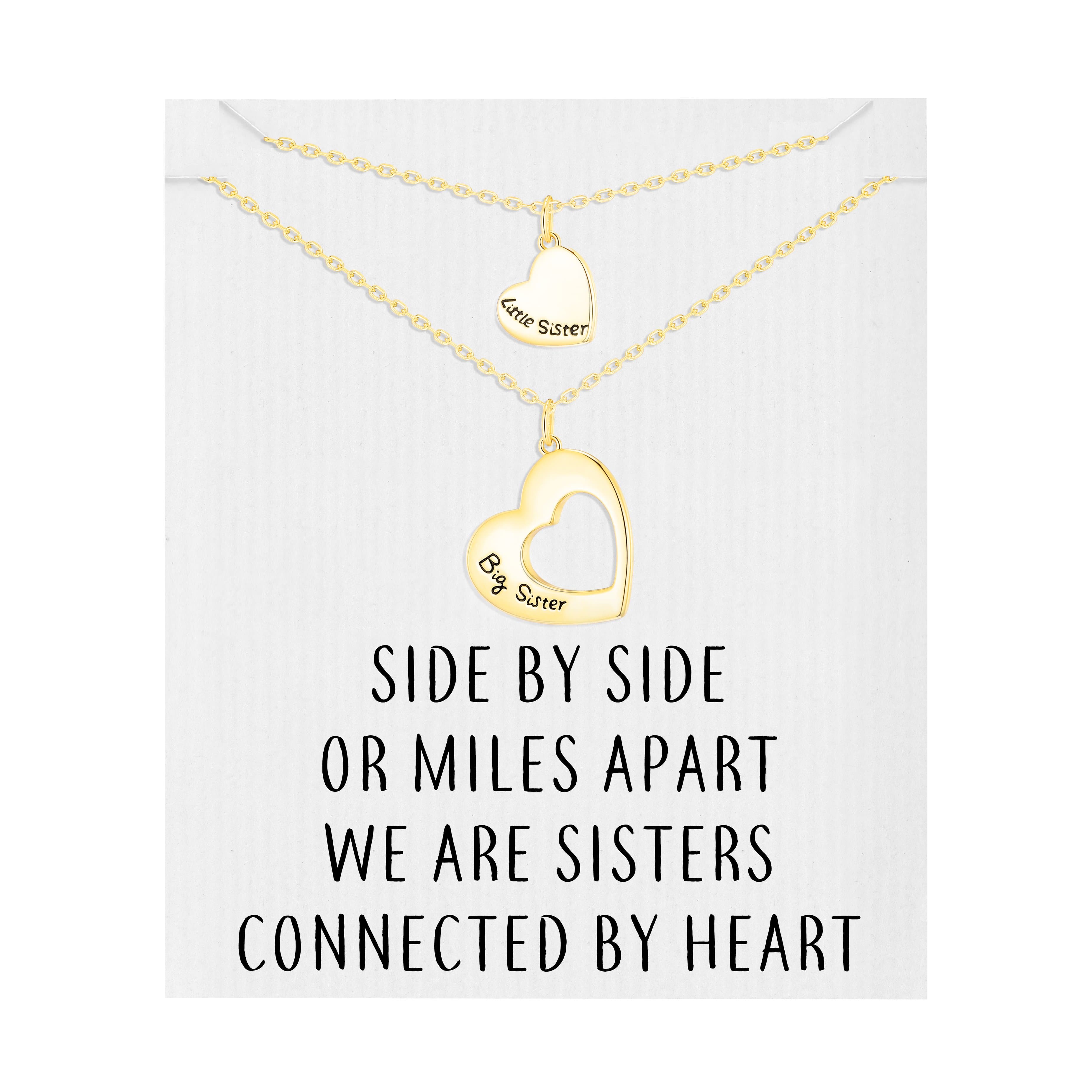 Gold Plated Big Sister and Little Sister Necklace Set with Quote Card by Philip Jones Jewellery