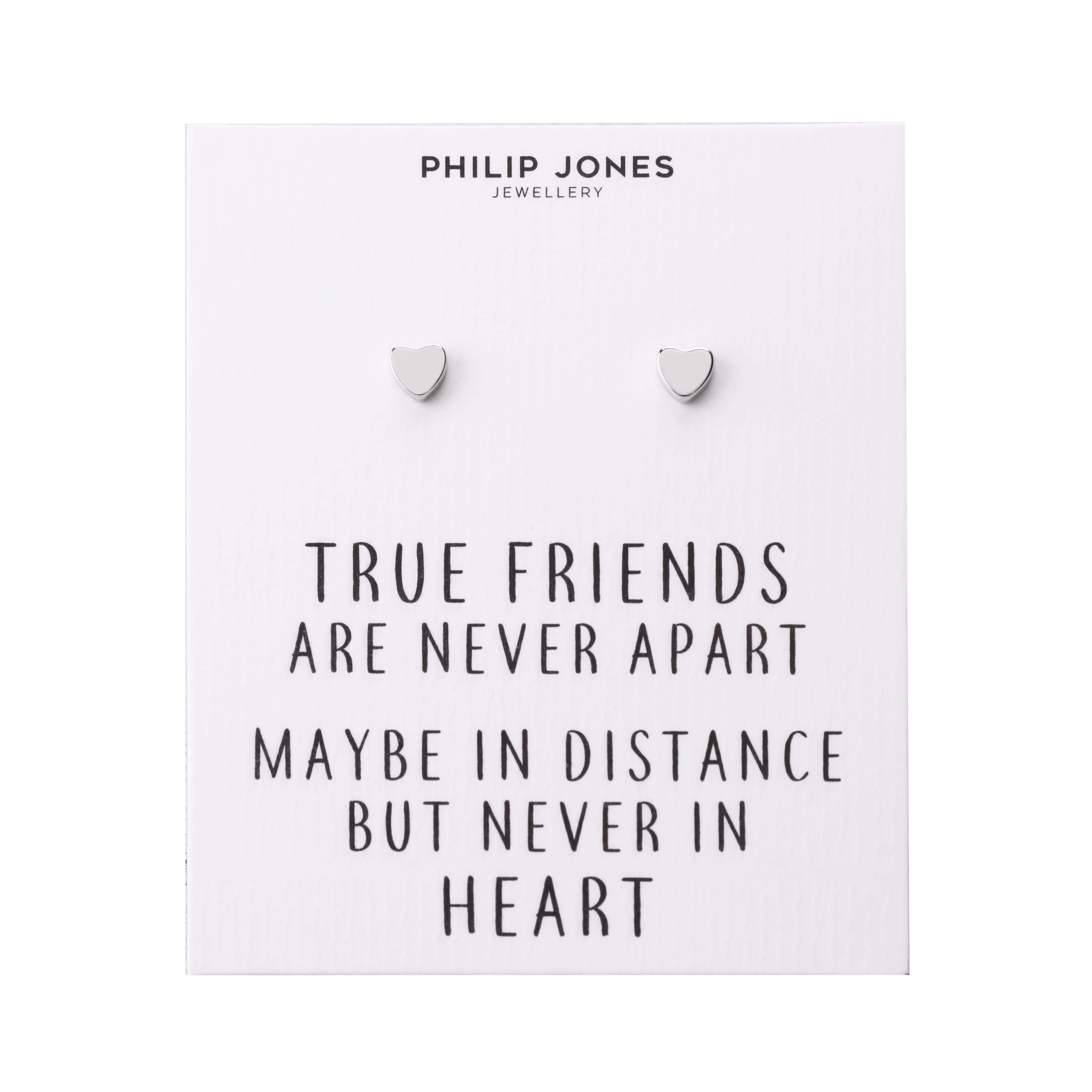 Silver Plated Heart Stud Earrings with Quote Card by Philip Jones Jewellery