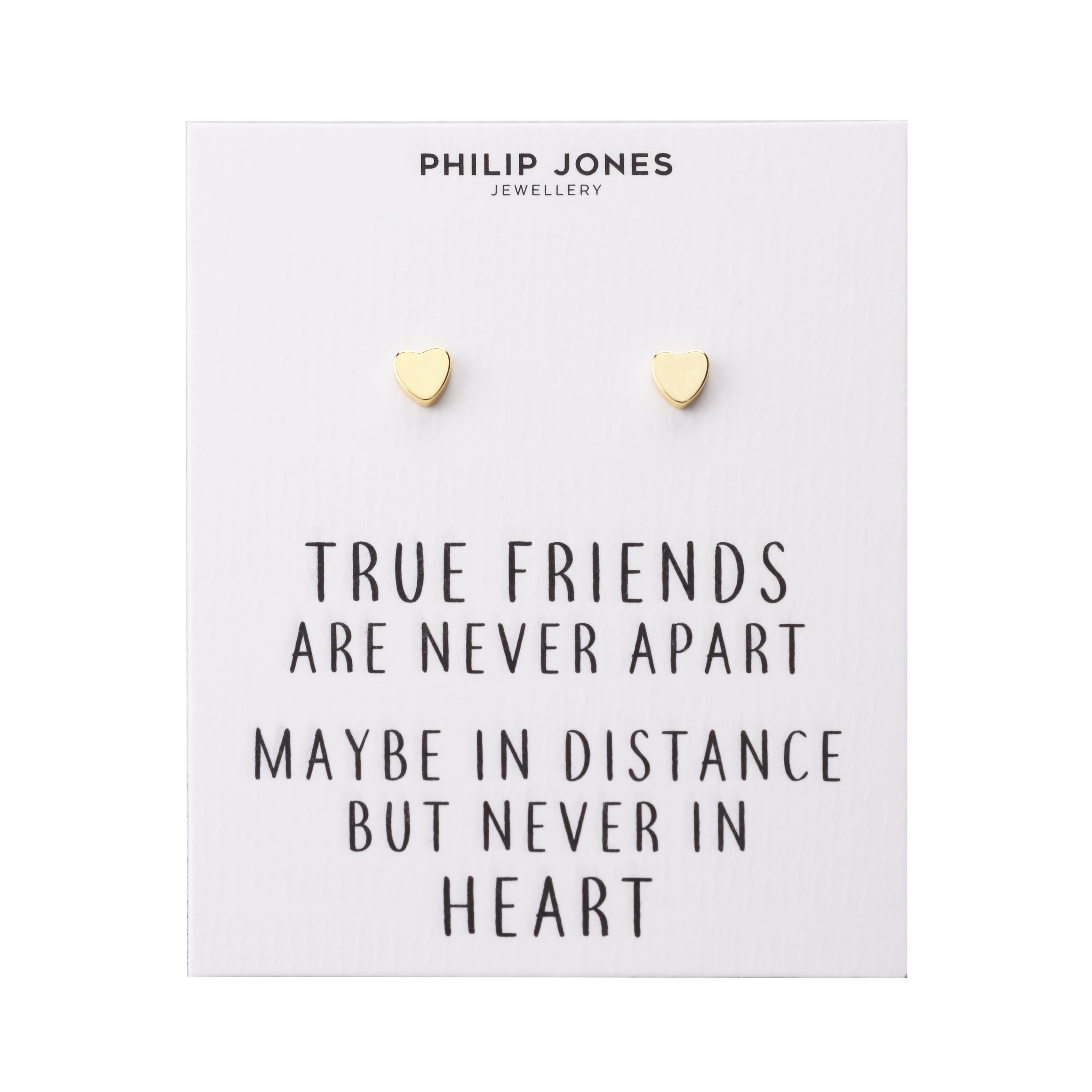 Gold Plated Heart Stud Earrings with Quote Card by Philip Jones Jewellery