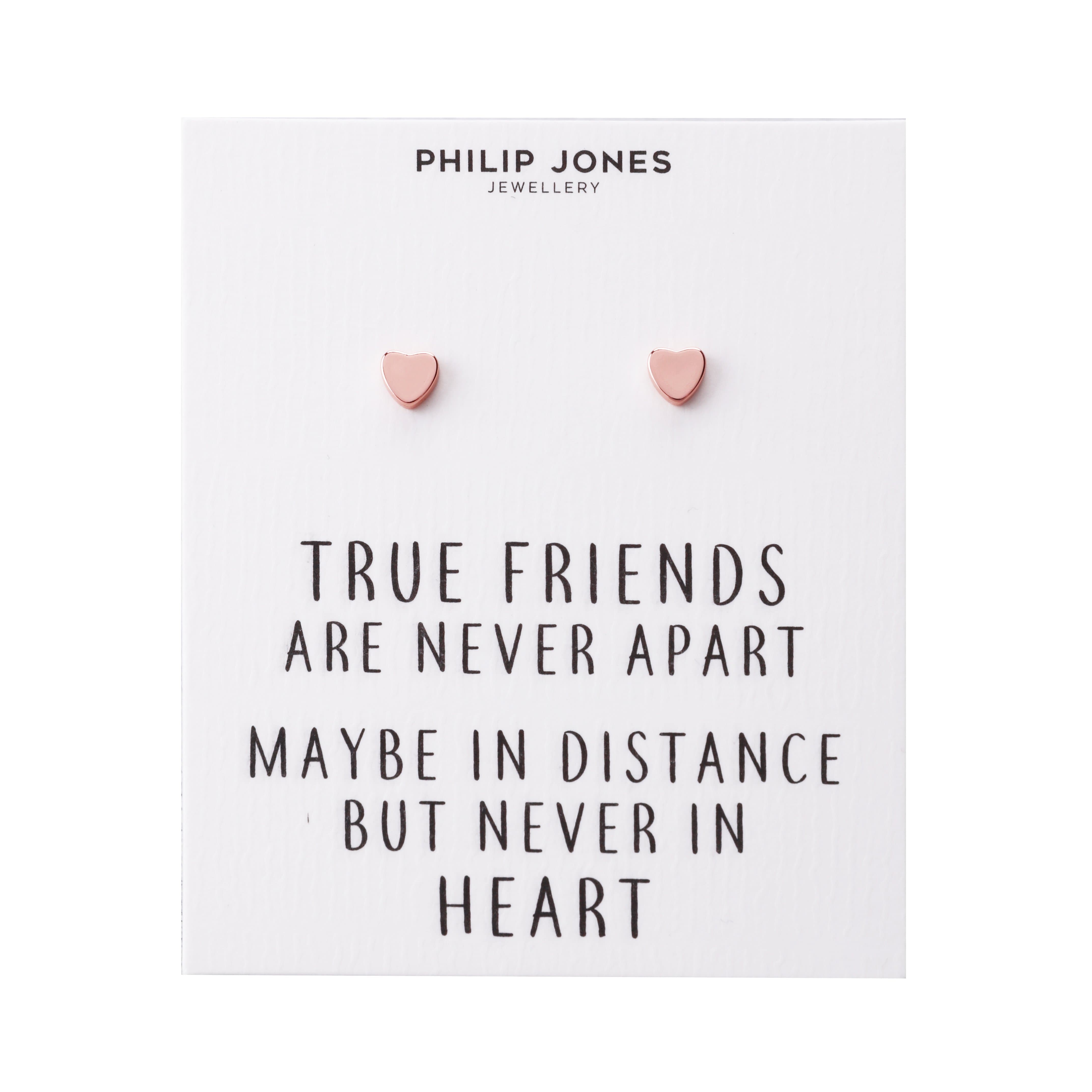 Rose Gold Plated Heart Stud Earrings with Quote Card by Philip Jones Jewellery
