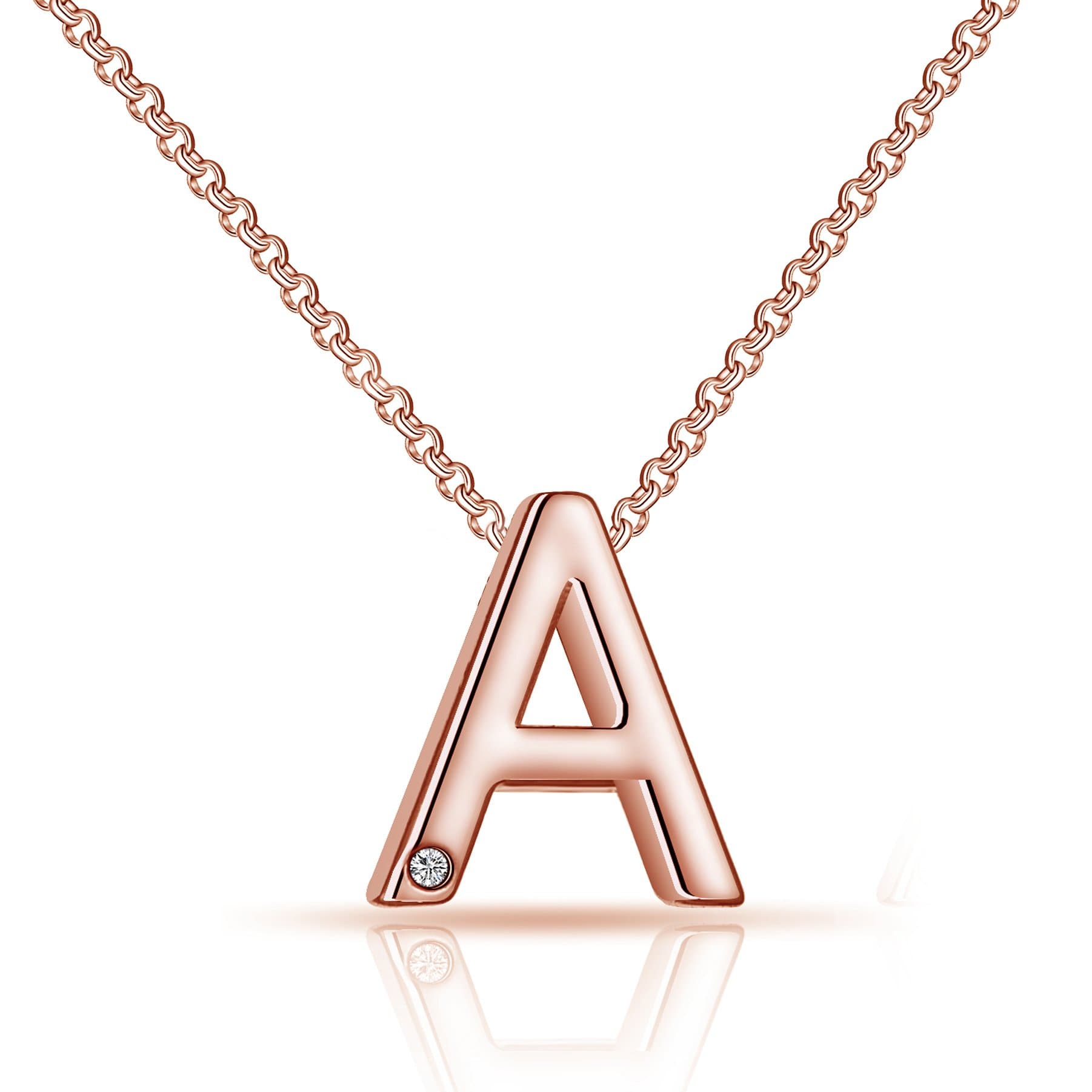 Rose Gold Plated Initial Necklace Letter A Created with Zircondia® Crystals by Philip Jones Jewellery