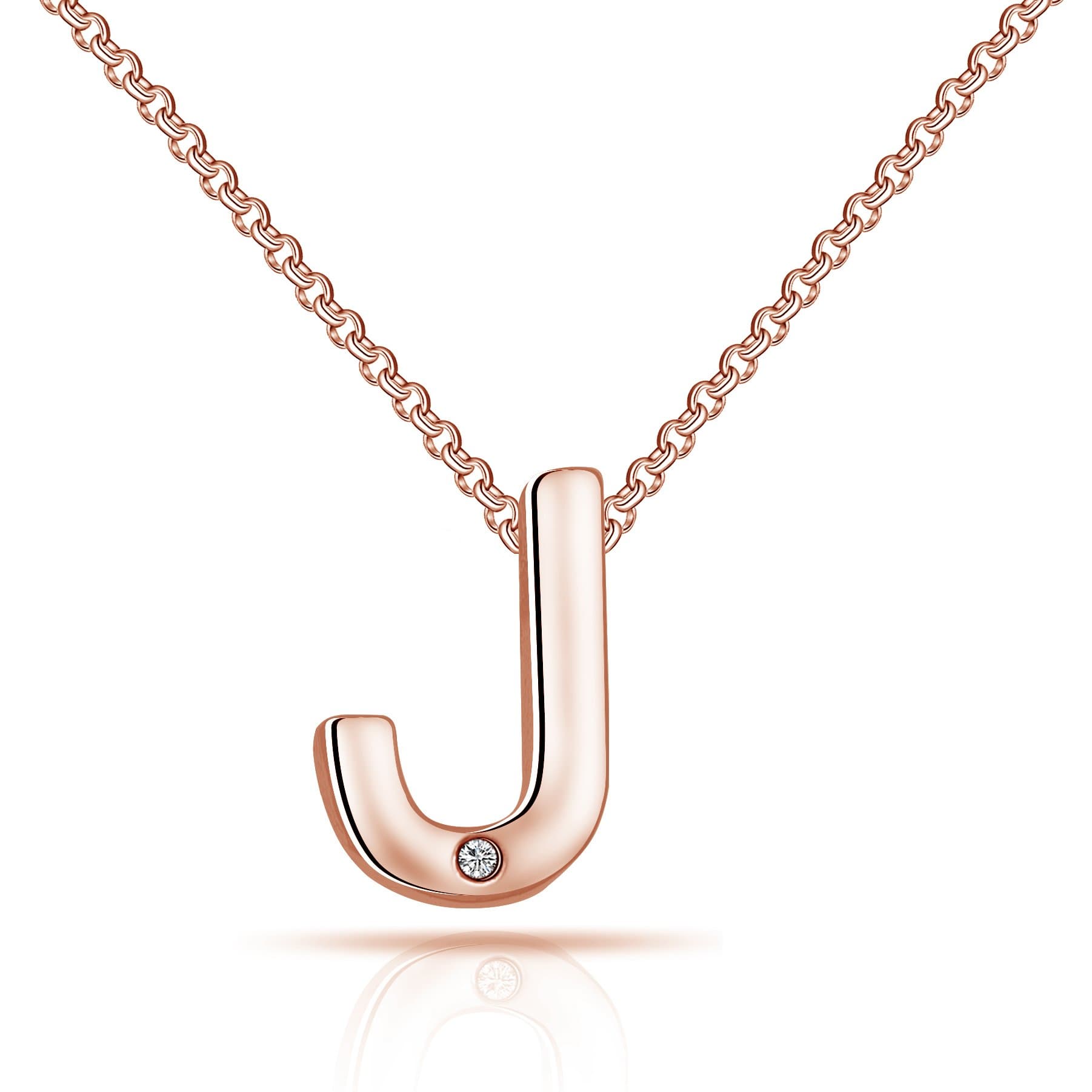 Rose Gold Plated Initial Necklace Letter J Created with Zircondia® Crystals by Philip Jones Jewellery