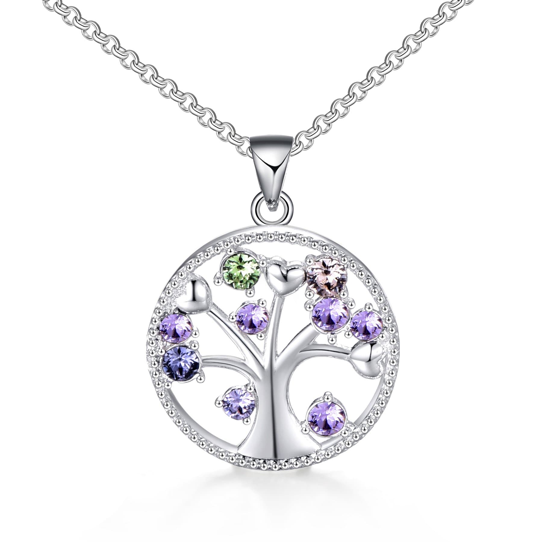 Silver Plated Chakra Tree of Life Necklace Created with Zircondia® Crystals by Philip Jones Jewellery