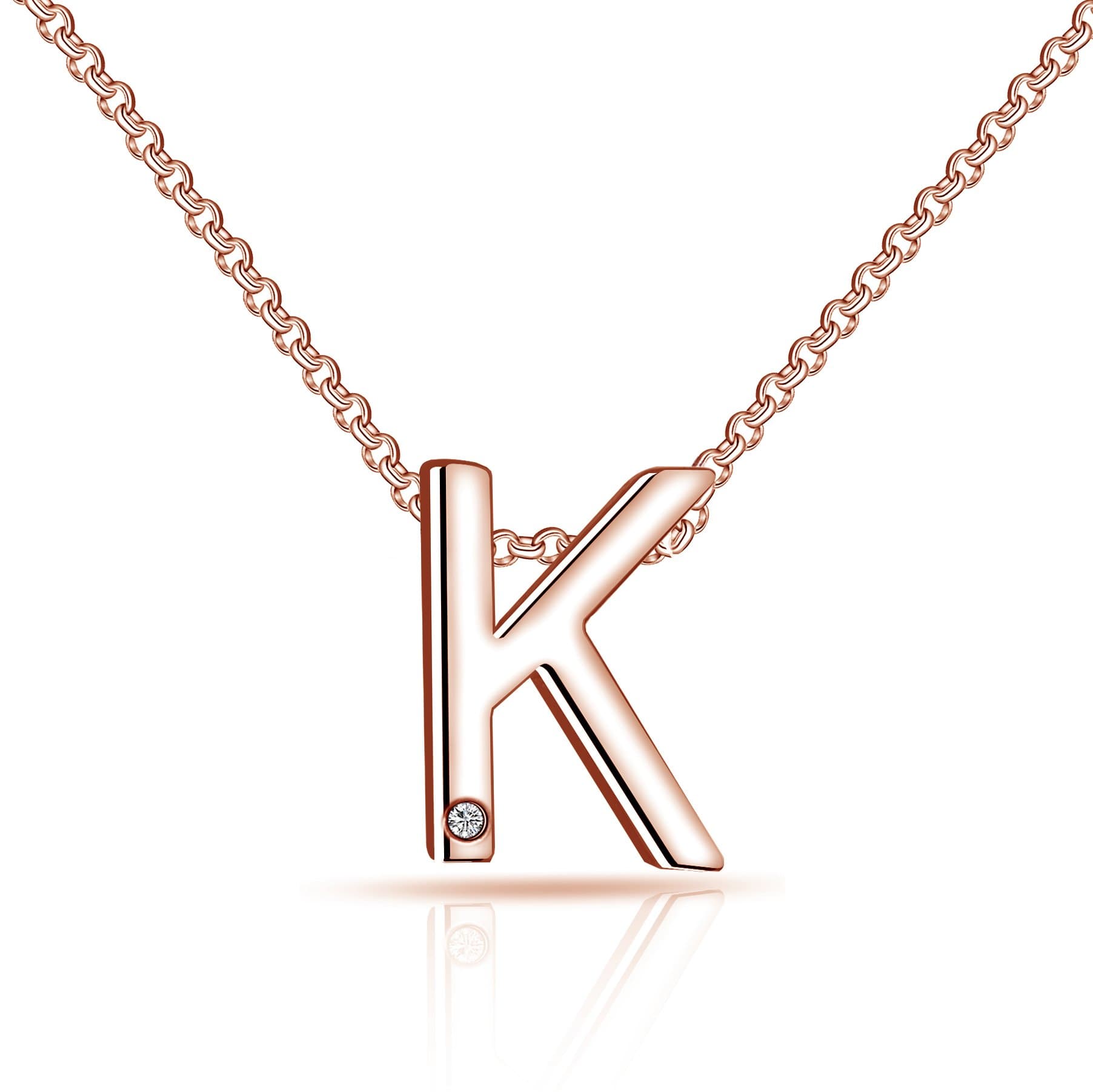 Rose Gold Plated Initial Necklace Letter K Created with Zircondia® Crystals by Philip Jones Jewellery