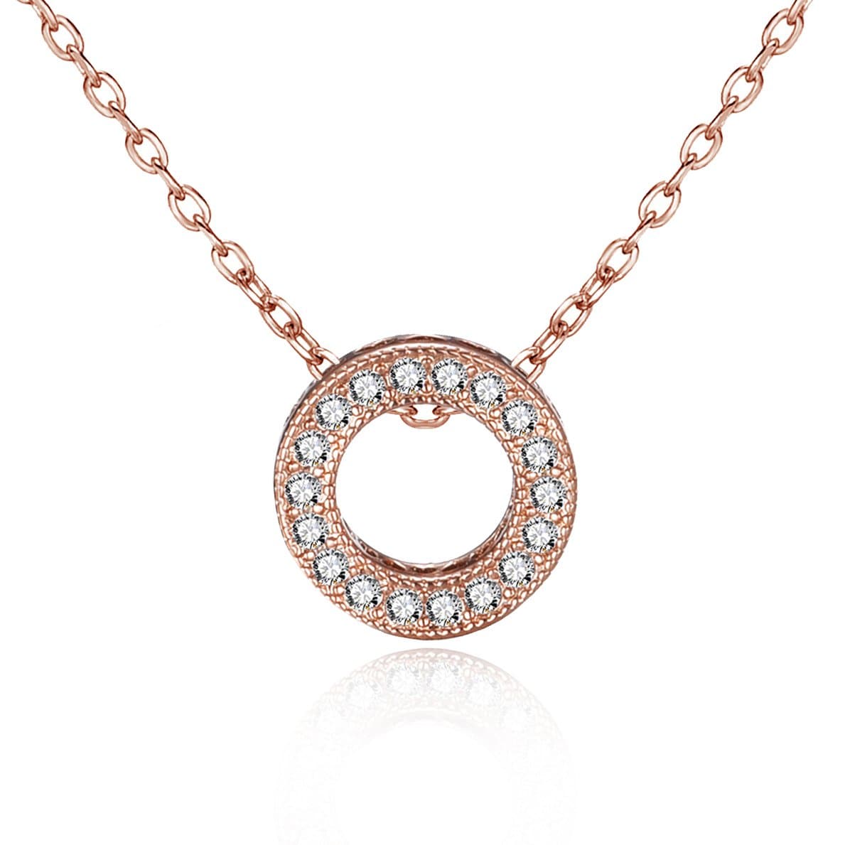 Rose Gold Plated Circle of Life Necklace Created with Zircondia® Crystals by Philip Jones Jewellery