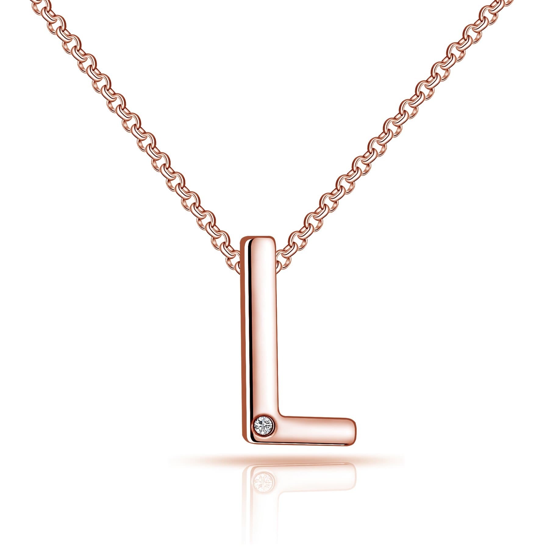 Rose Gold Plated Initial Necklace Letter L Created with Zircondia® Crystals by Philip Jones Jewellery
