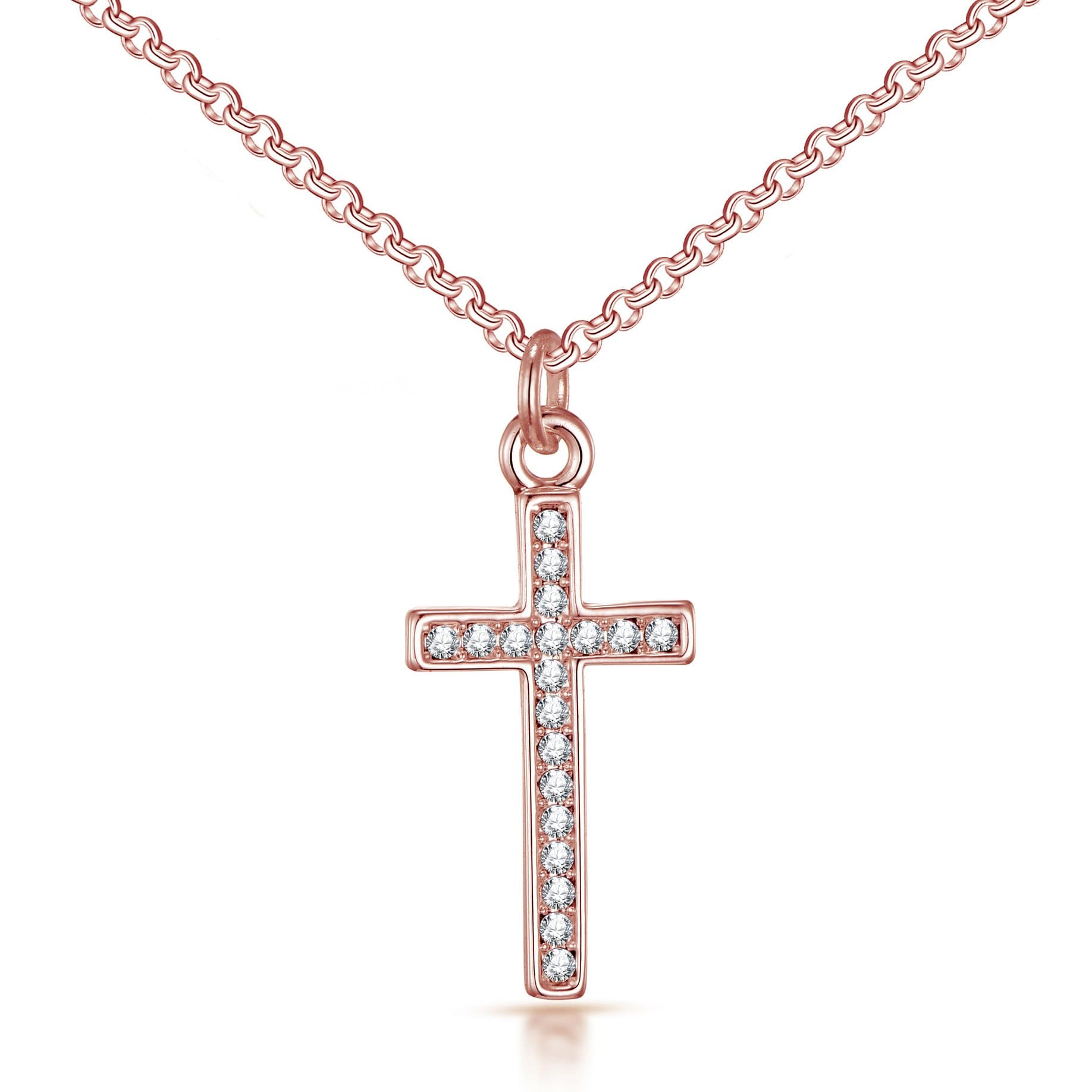 Rose Gold Plated Pave Crystal Cross Necklace Created with Zircondia® Crystals by Philip Jones Jewellery