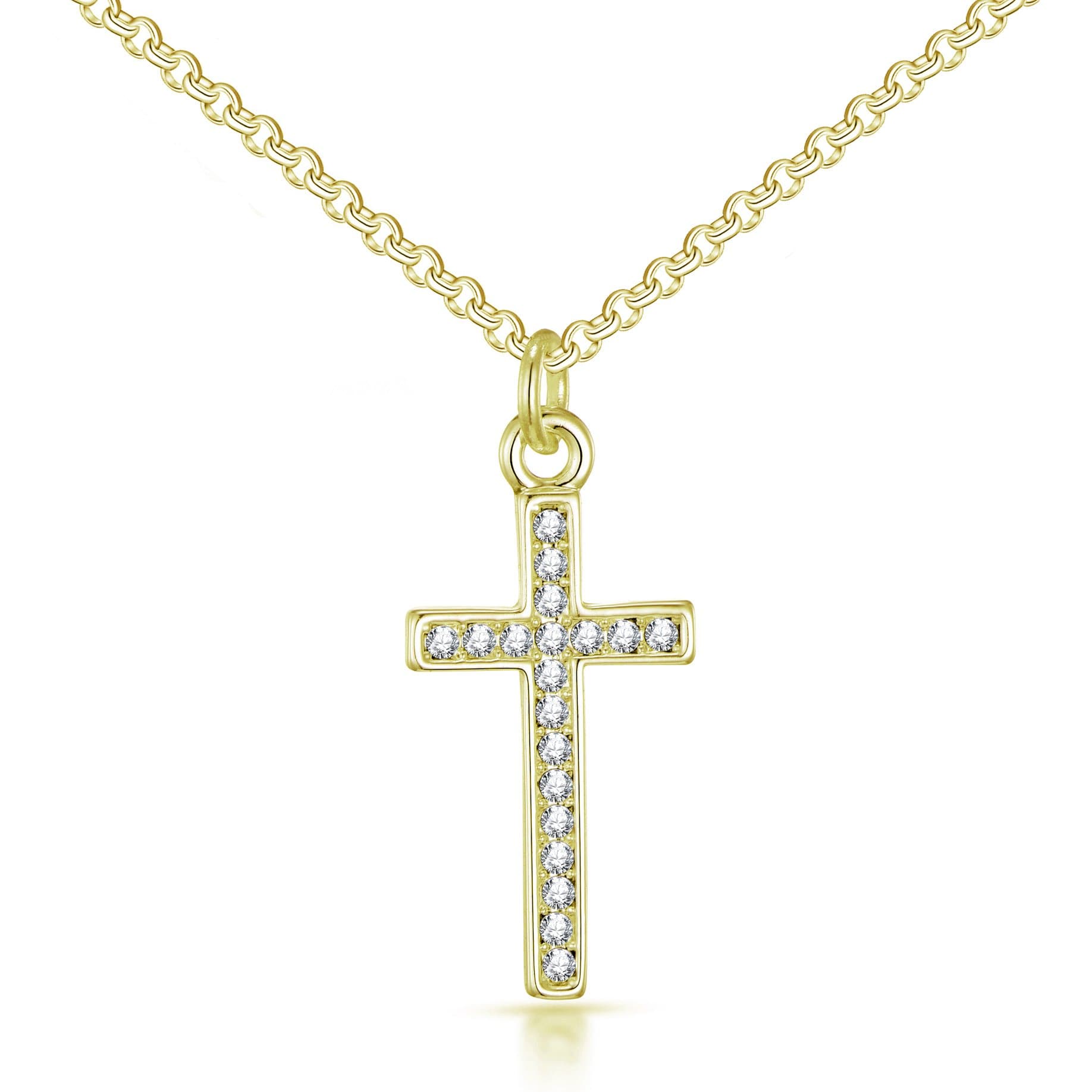 Gold Plated Pave Crystal Cross Necklace Created with Zircondia® Crystals by Philip Jones Jewellery