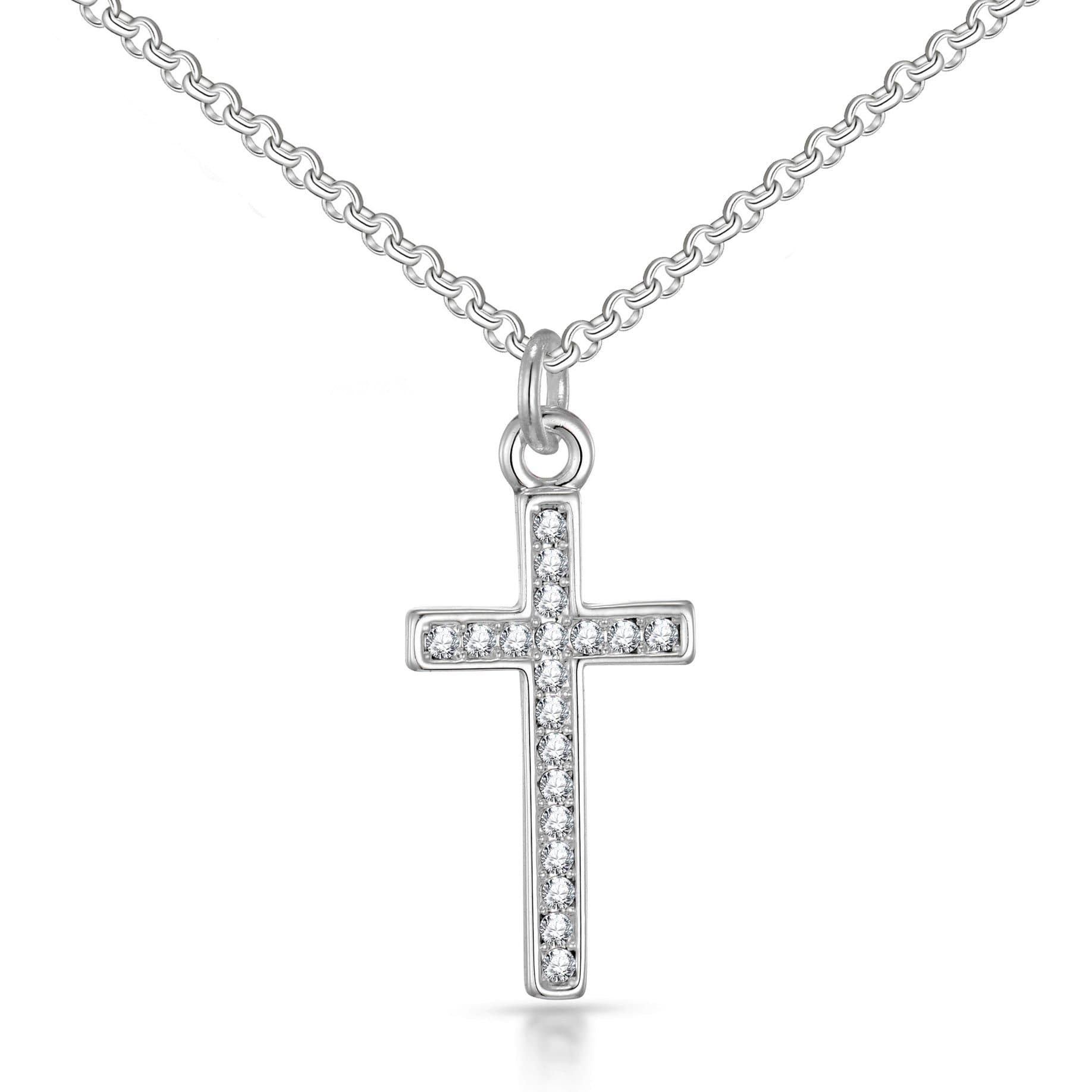 Silver Plated Pave Cross Necklace Created with Zircondia® Crystals by Philip Jones Jewellery