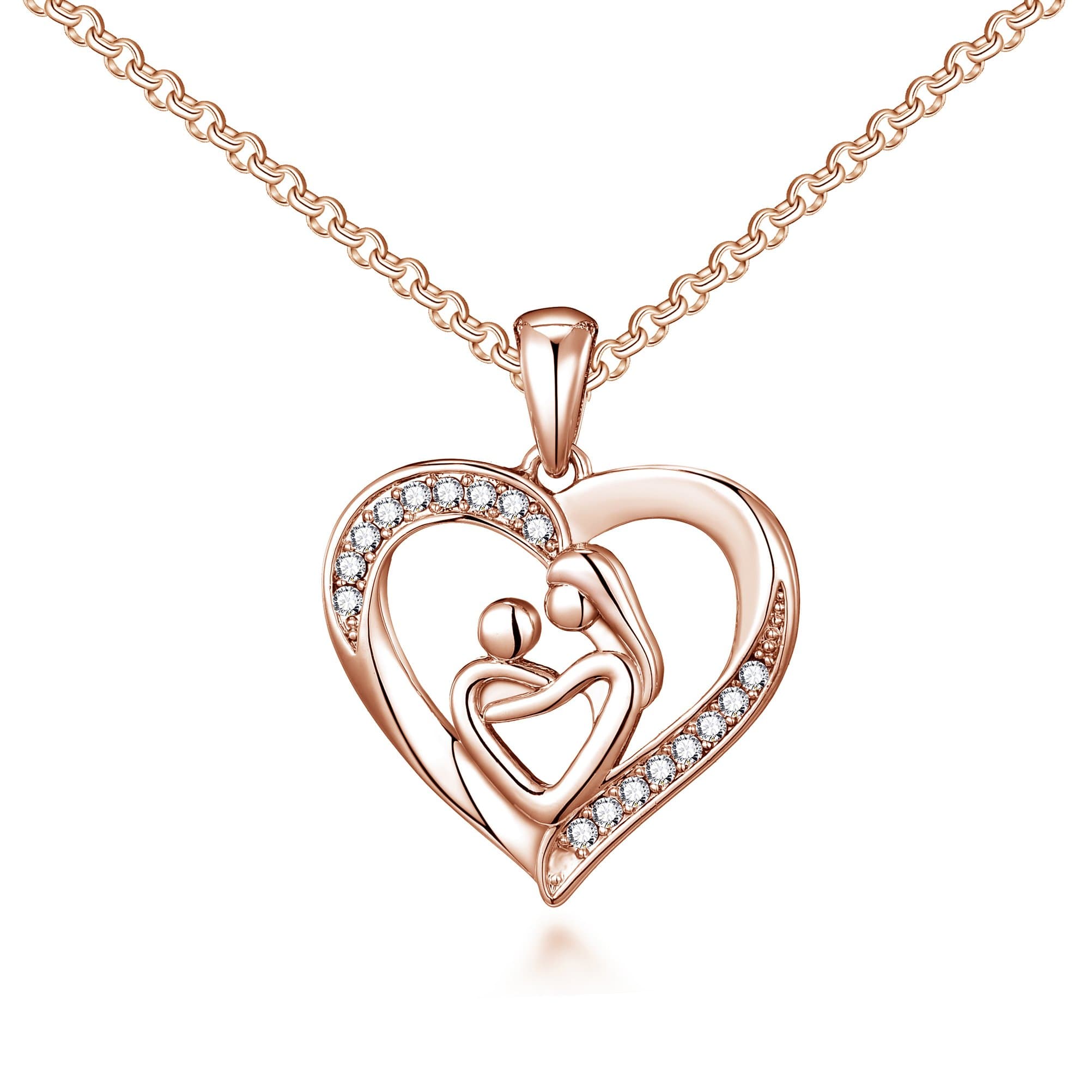 Rose Gold Plated Mother And Child Necklace Created with Zircondia® Crystals by Philip Jones Jewellery