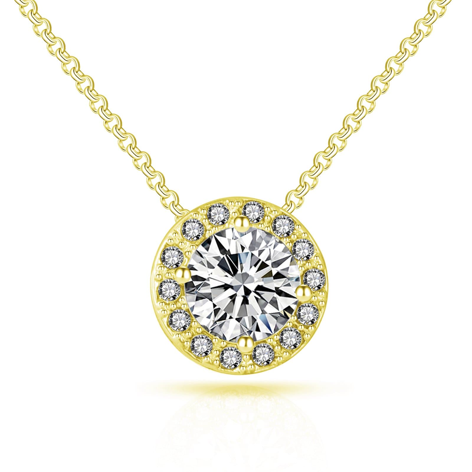 Gold Plated Halo Necklace Created with Zircondia® Crystals by Philip Jones Jewellery