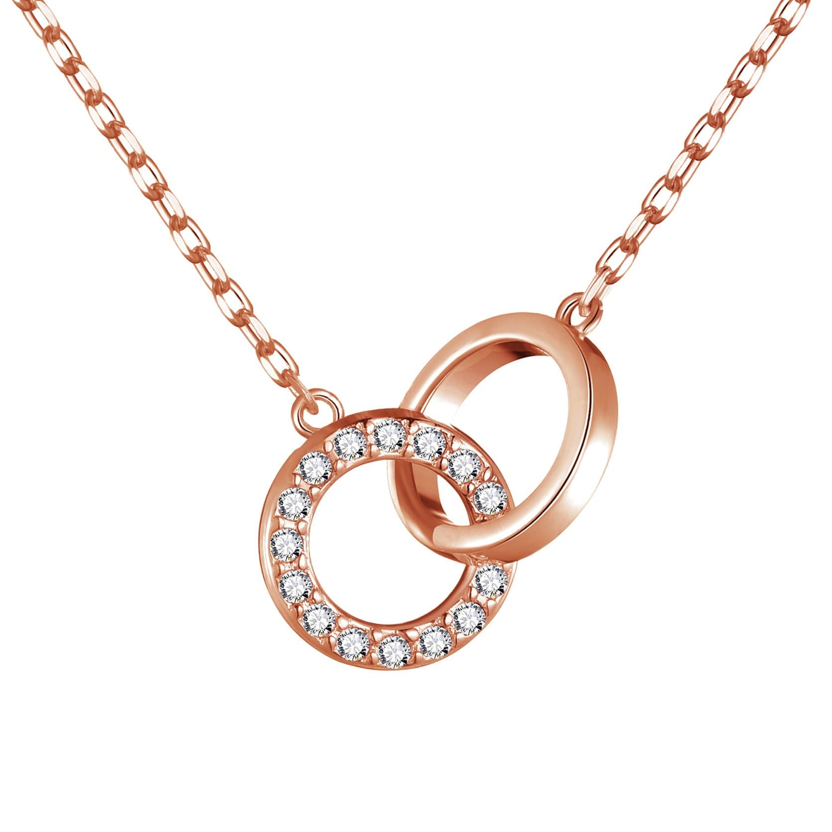 Rose Gold Plated Circle Link Necklace Created with Zircondia® Crystals by Philip Jones Jewellery