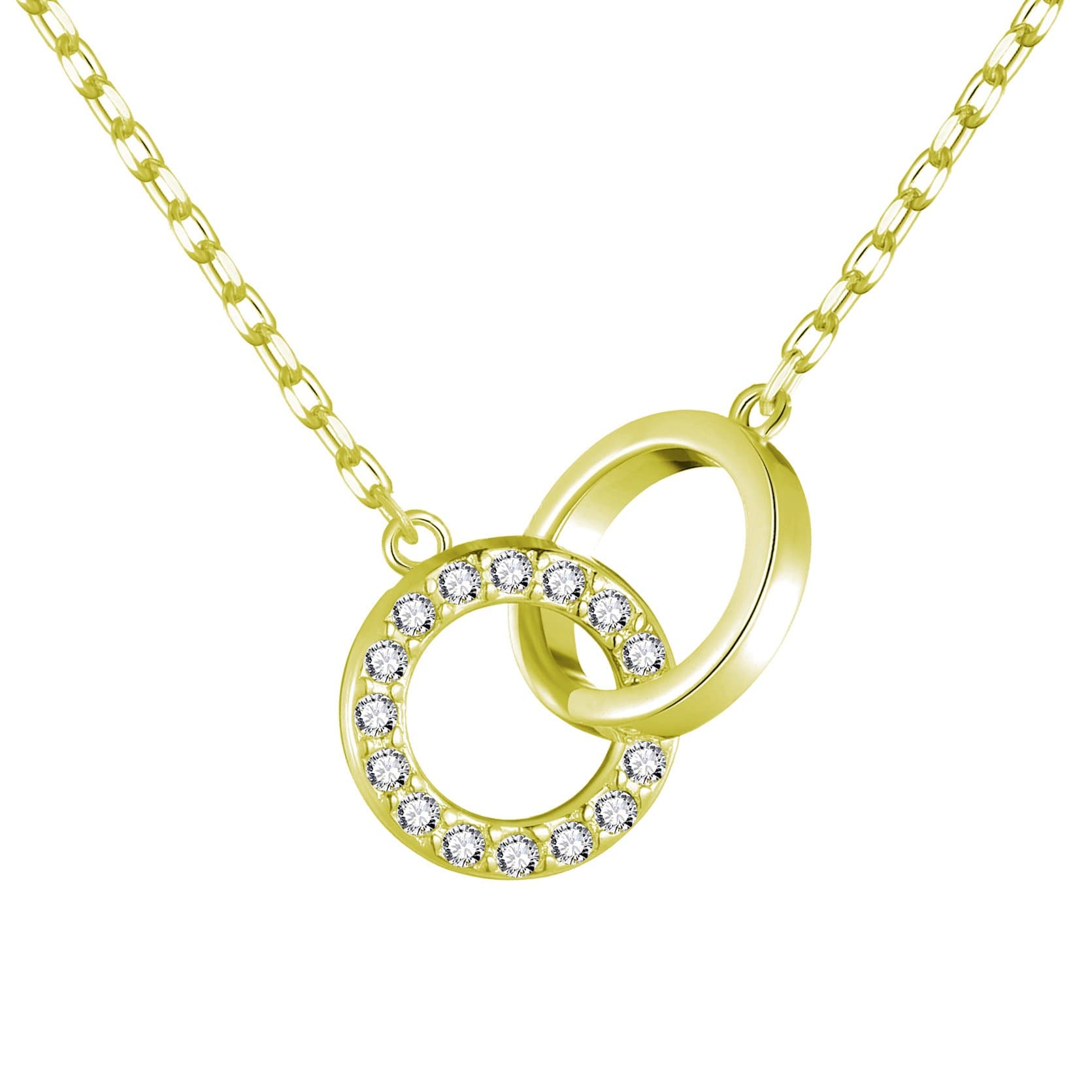Gold Plated Circle Link Necklace Created with Zircondia® Crystals by Philip Jones Jewellery