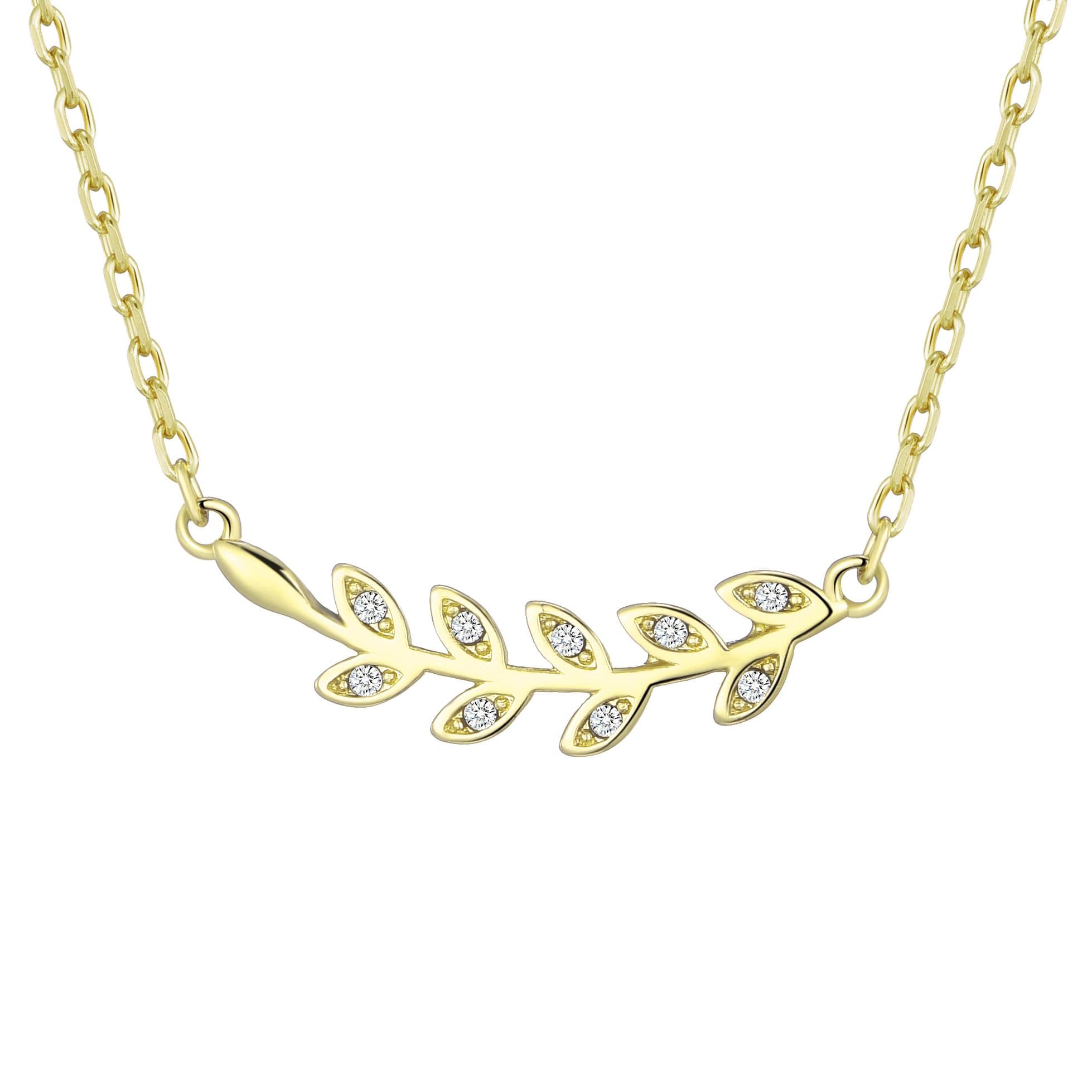 Gold Plated Leaf Necklace Created with Zircondia® Crystals by Philip Jones Jewellery
