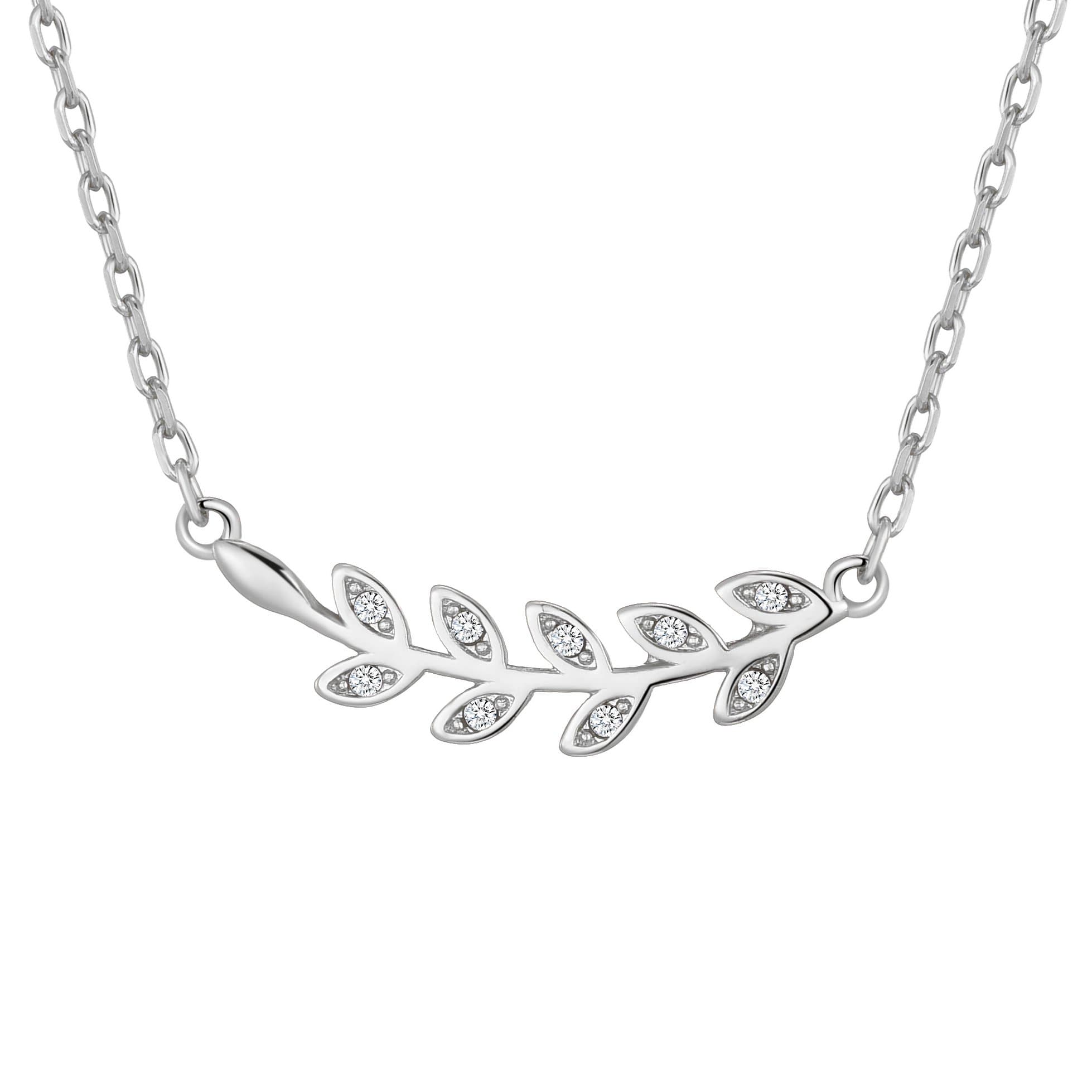 Silver Plated Leaf Necklace Created with Zircondia® Crystals by Philip Jones Jewellery