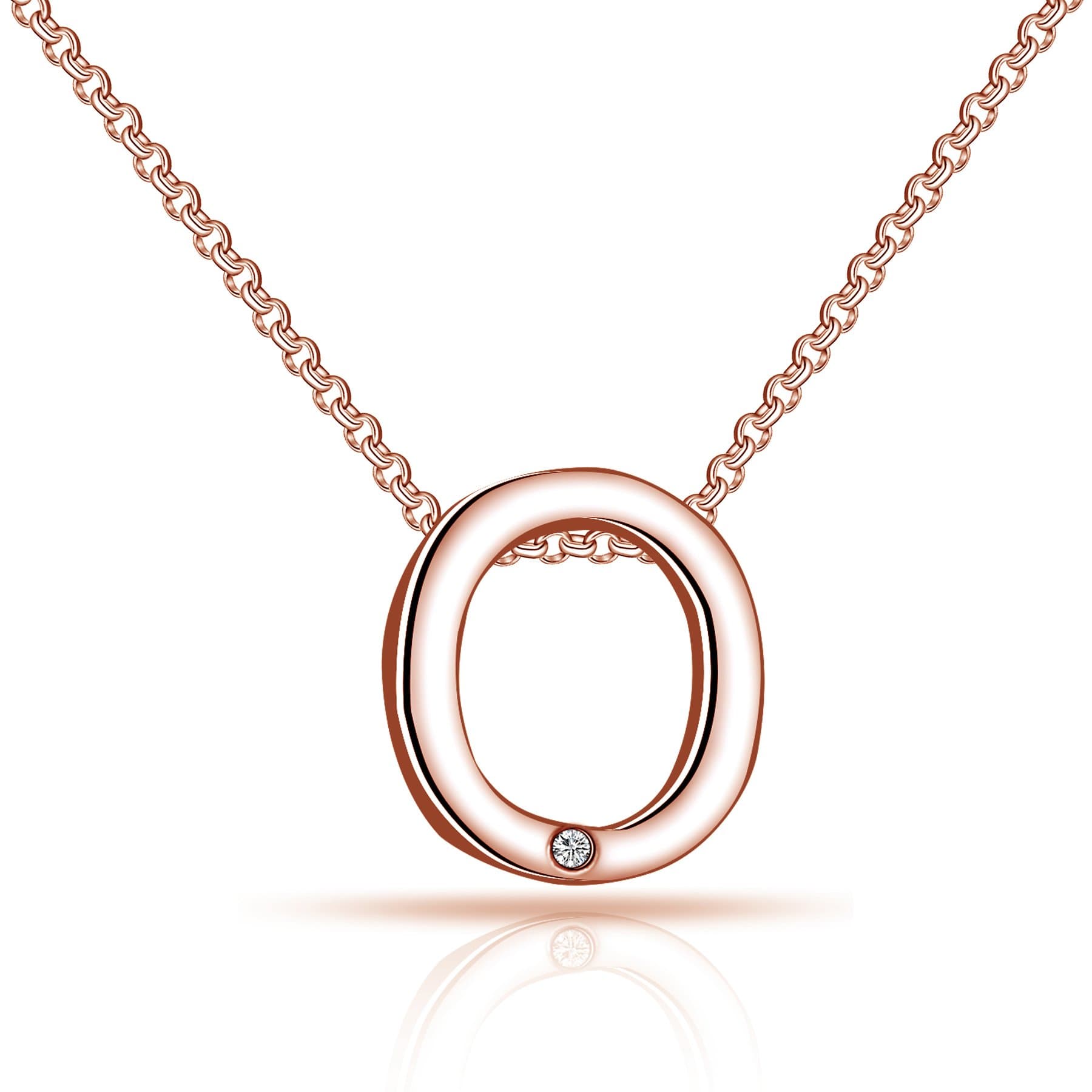 Rose Gold Plated Initial Necklace Letter O Created with Zircondia® Crystals by Philip Jones Jewellery