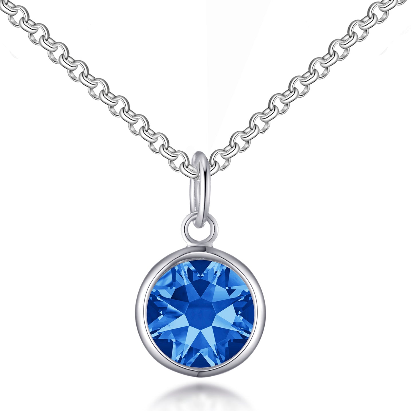 Dark Blue Crystal Necklace Created with Zircondia® Crystals by Philip Jones Jewellery