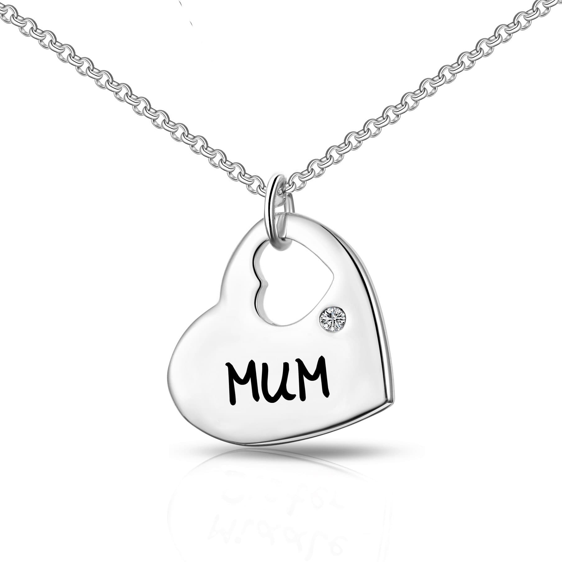 Mum Heart Necklace Created with Zircondia® Crystals by Philip Jones Jewellery