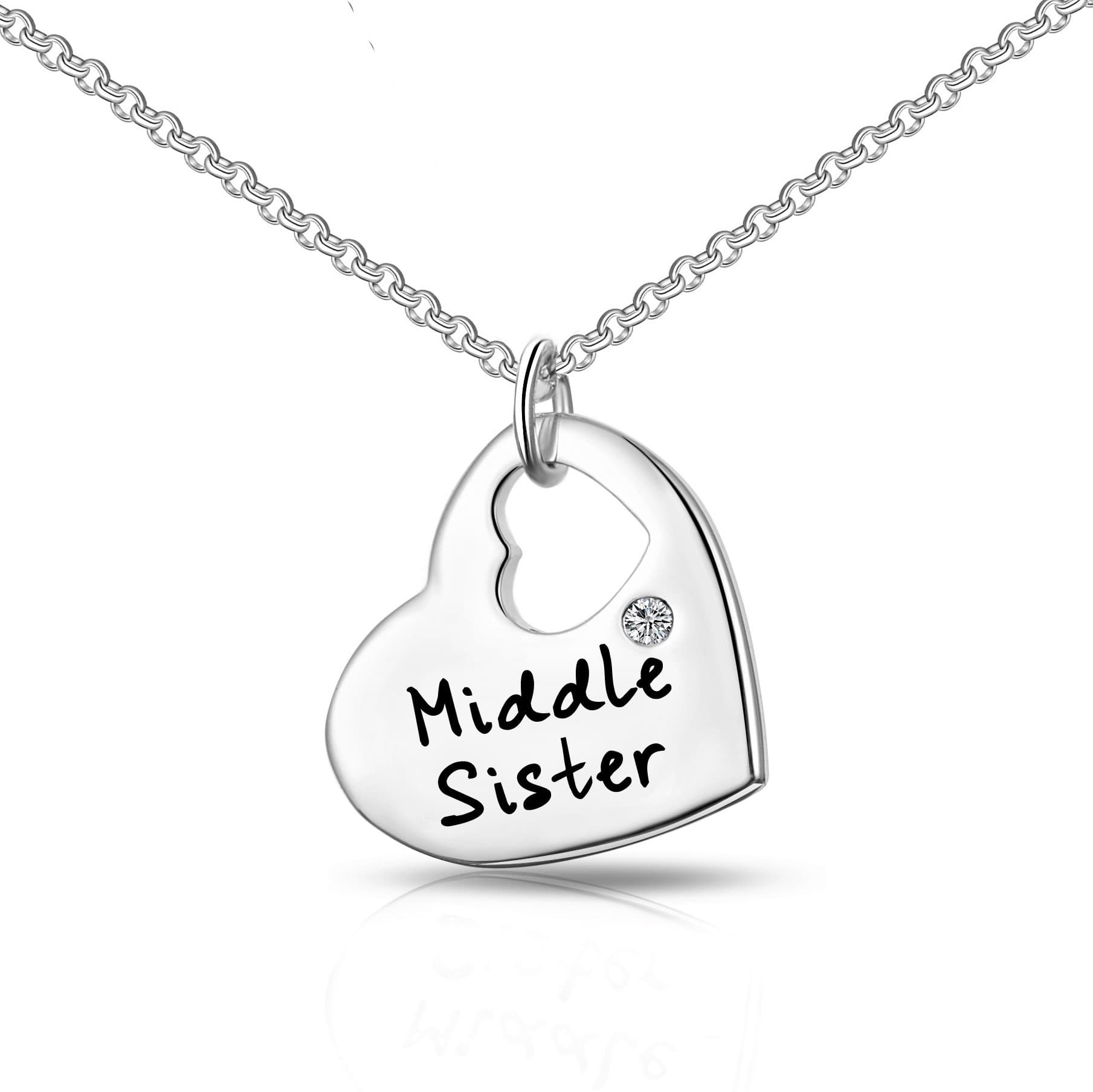 Middle Sister Heart Necklace Created with Zircondia® Crystals