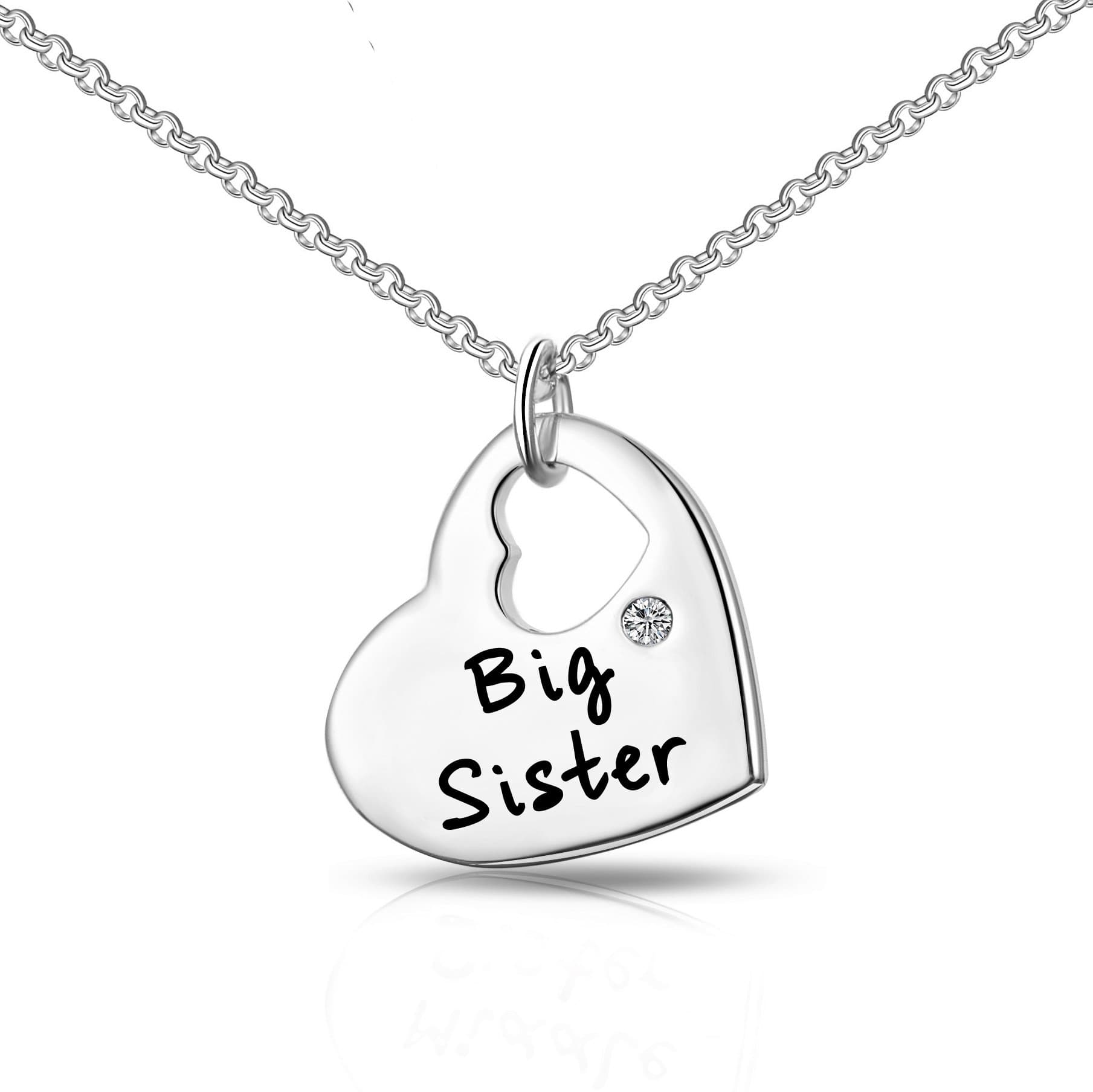 Big Sister Heart Necklace Created with Zircondia® Crystals by Philip Jones Jewellery