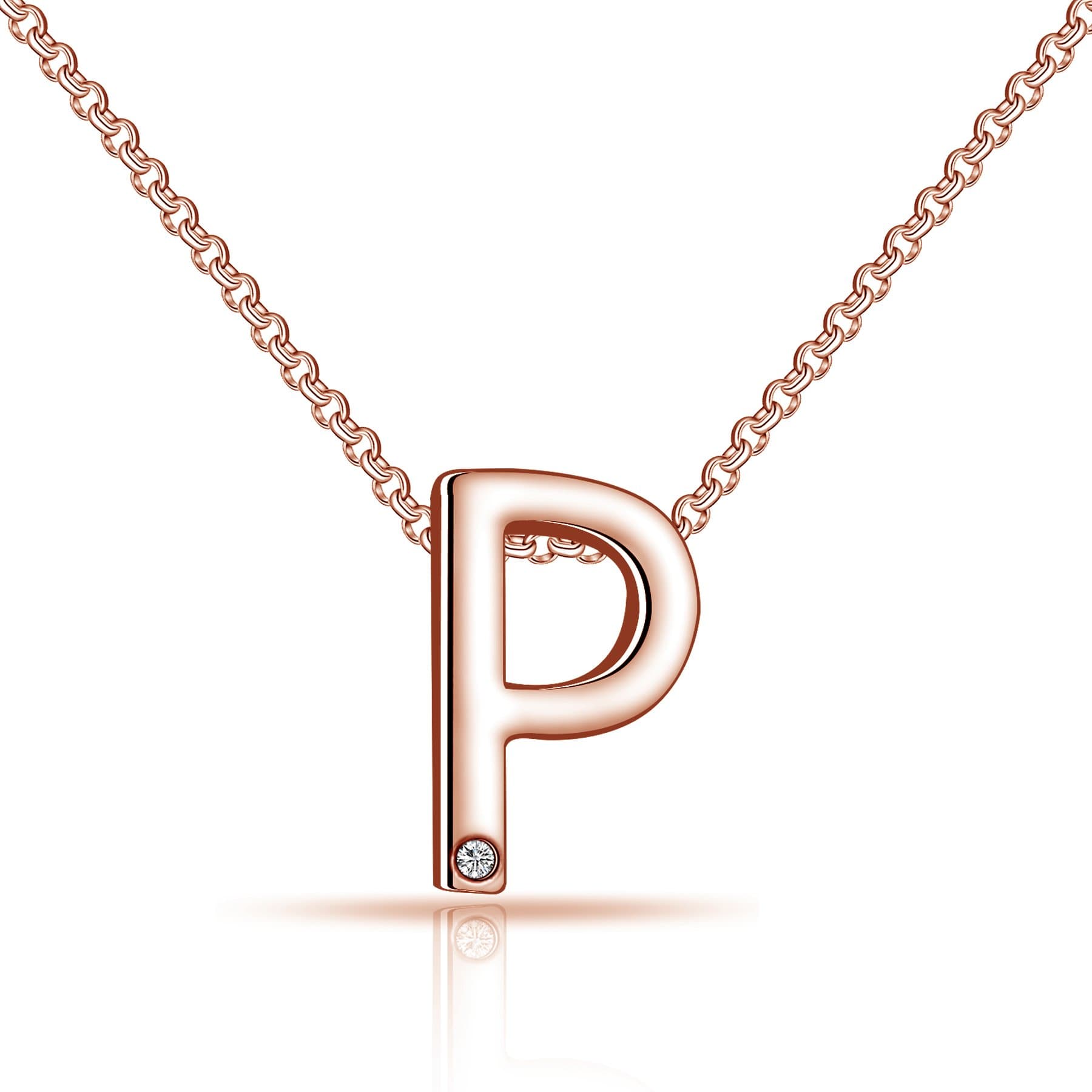 Rose Gold Plated Initial Necklace Letter P Created with Zircondia® Crystals by Philip Jones Jewellery