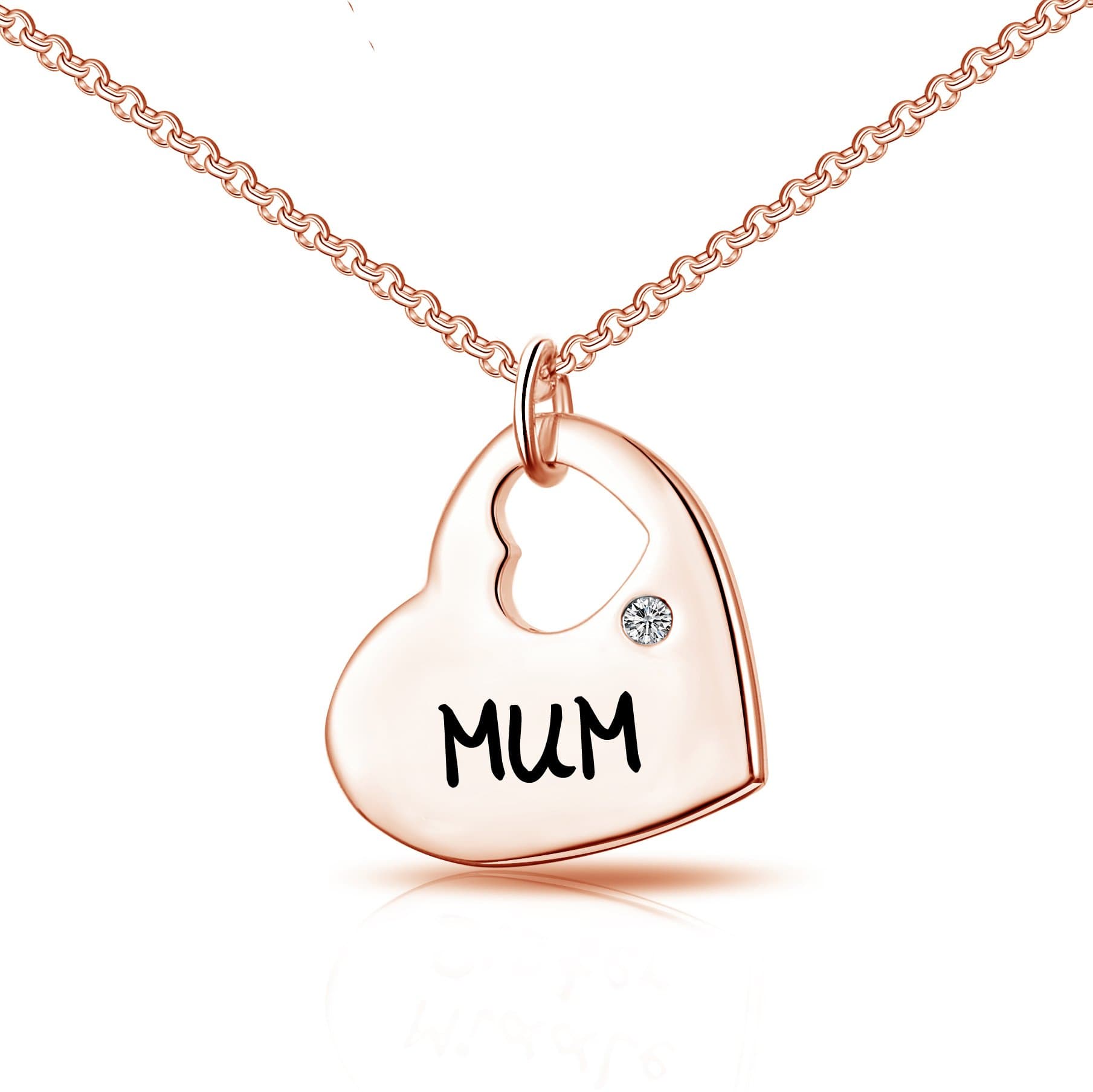 Rose Gold Plated Mum Heart Necklace Created with Zircondia® Crystals by Philip Jones Jewellery