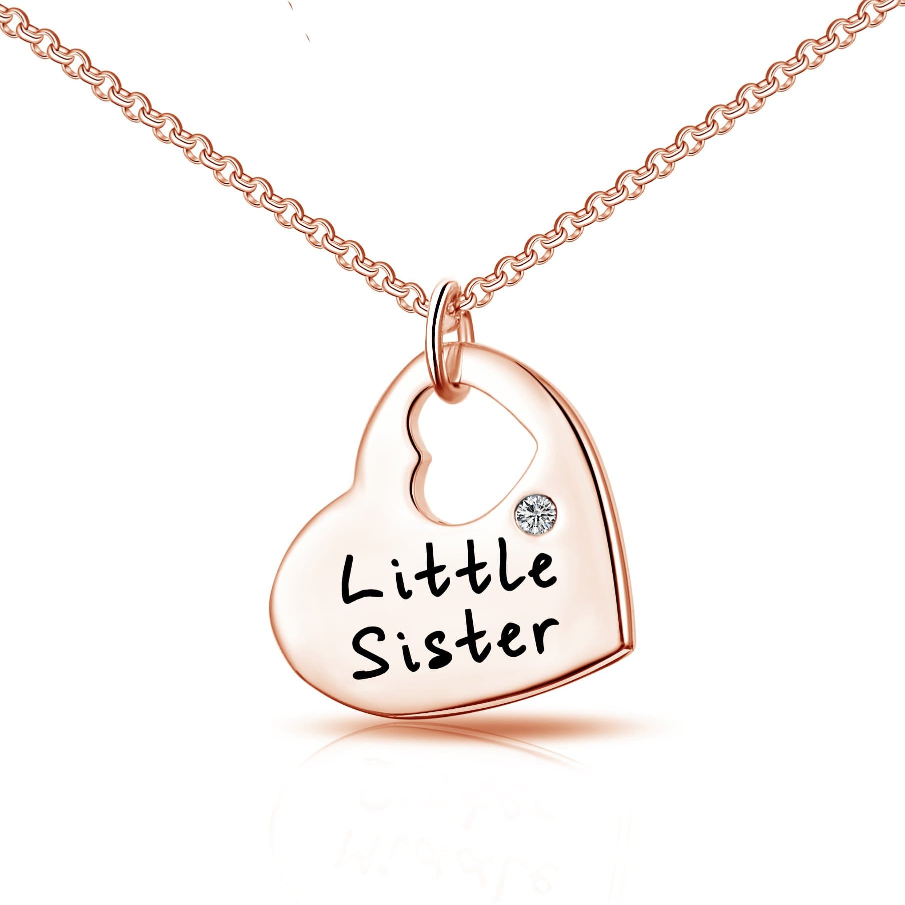 Rose Gold Plated Little Sister Heart Necklace Created with Zircondia® Crystals by Philip Jones Jewellery