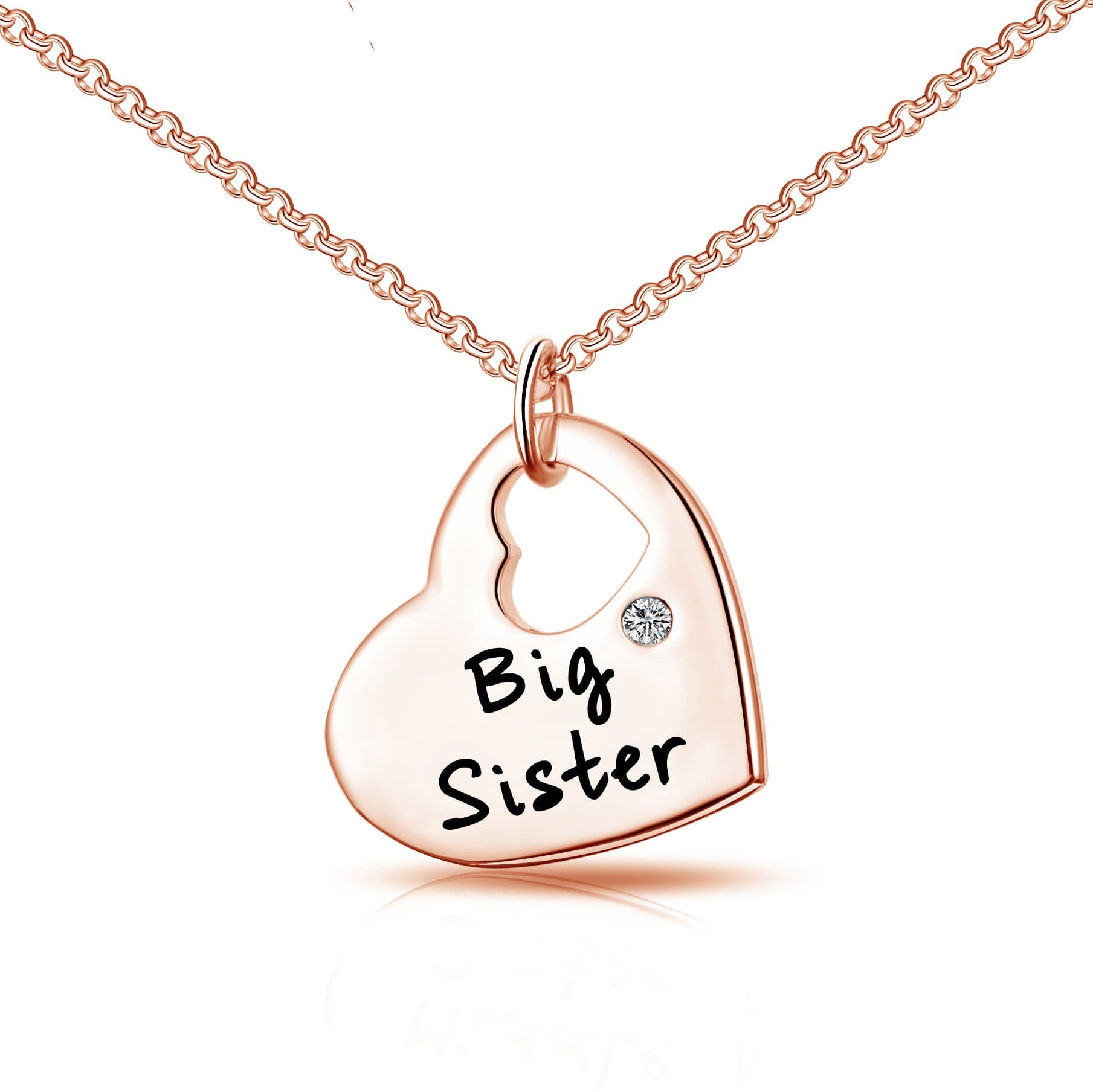 Rose Gold Plated Big Sister Heart Necklace Created with Zircondia® Crystals by Philip Jones Jewellery