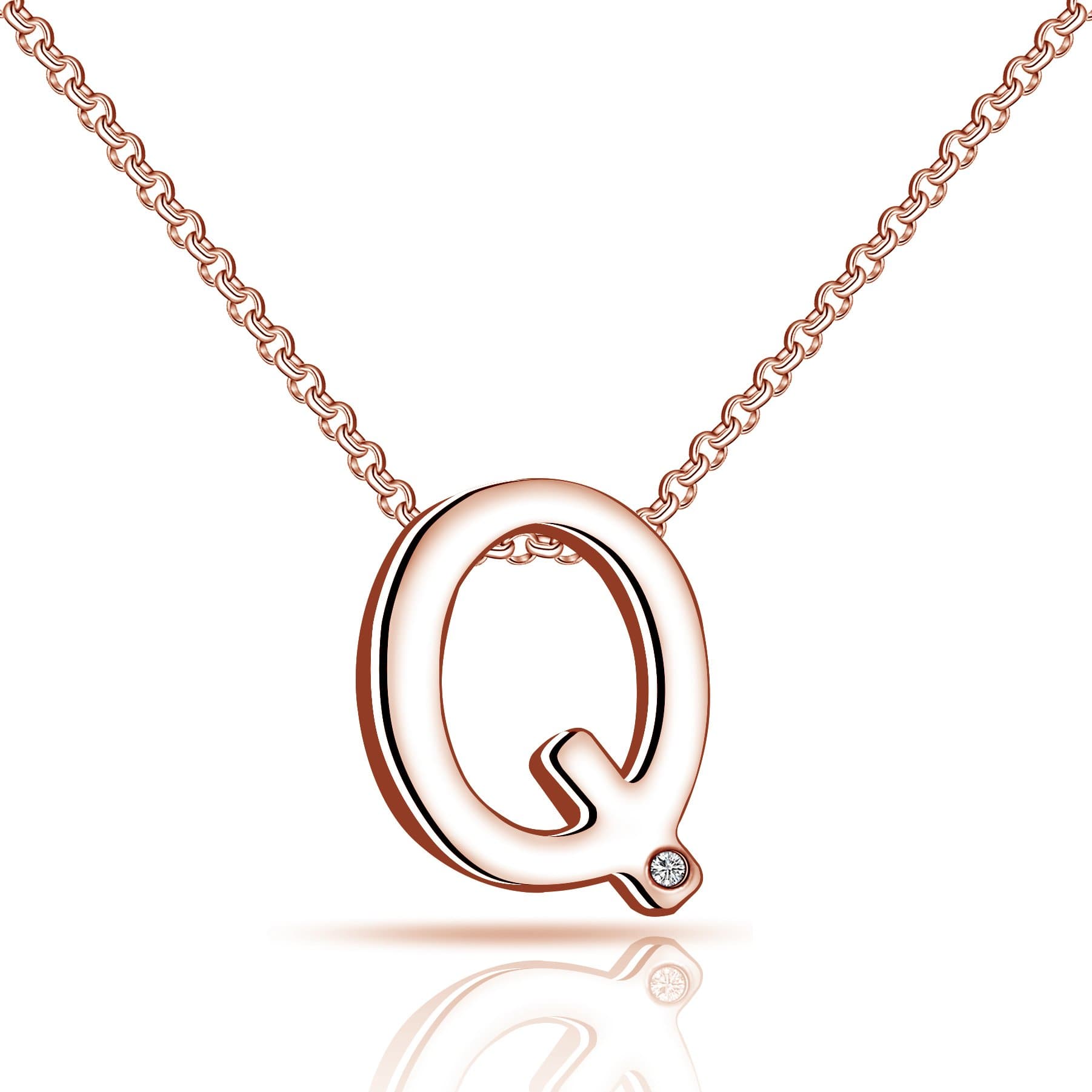 Rose Gold Plated Initial Necklace Letter Q Created with Zircondia® Crystals by Philip Jones Jewellery