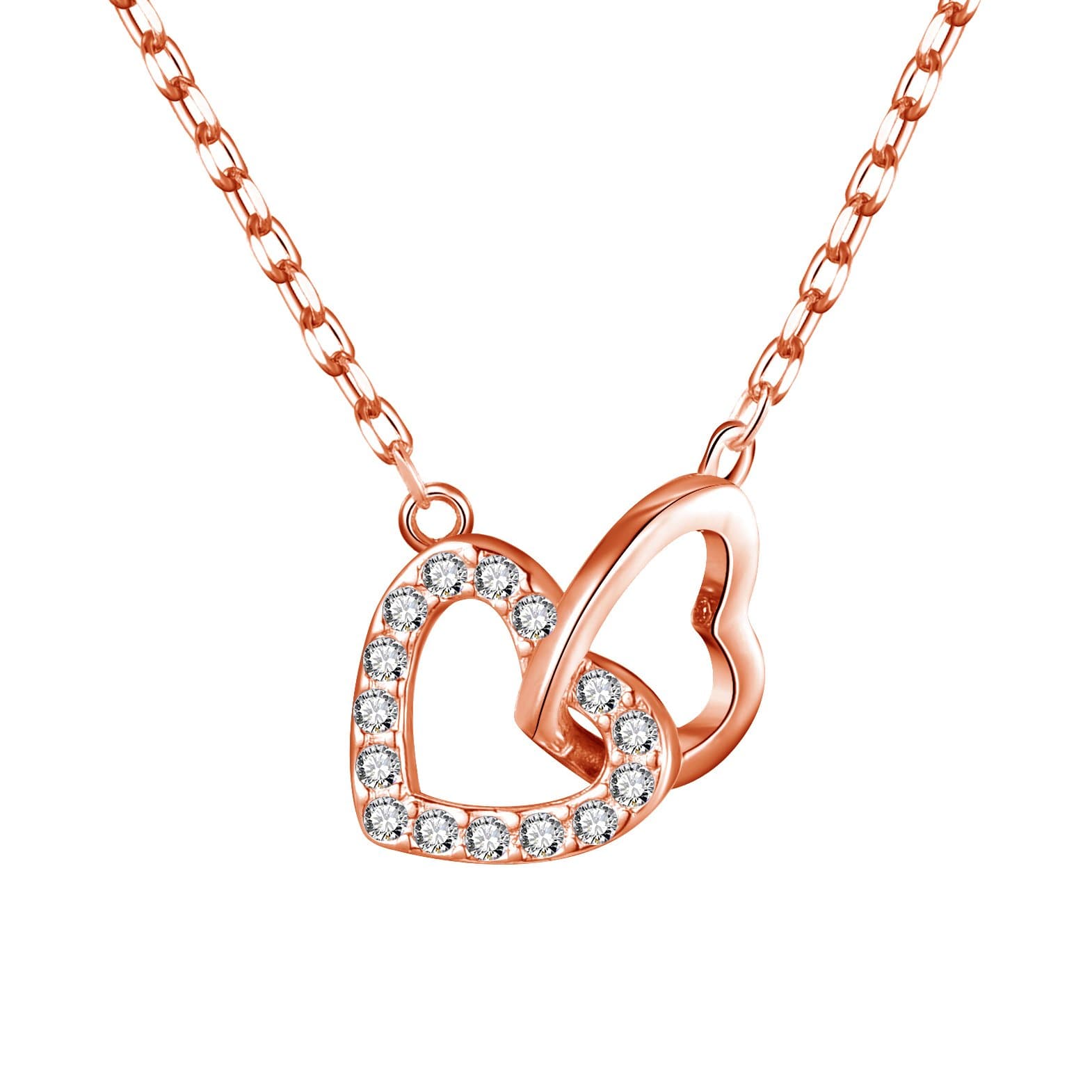 Rose Gold Plated Heart Link Necklace Created with Zircondia® Crystals by Philip Jones Jewellery