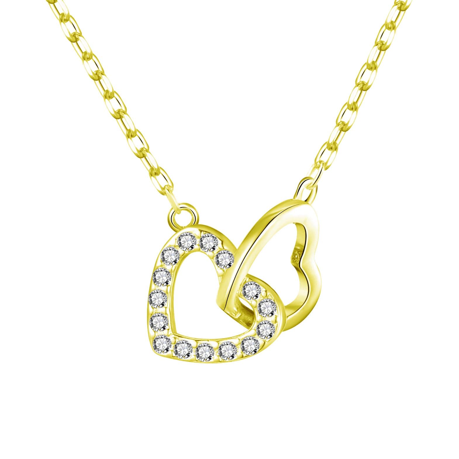 Gold Plated Heart Link Necklace Created with Zircondia® Crystals by Philip Jones Jewellery