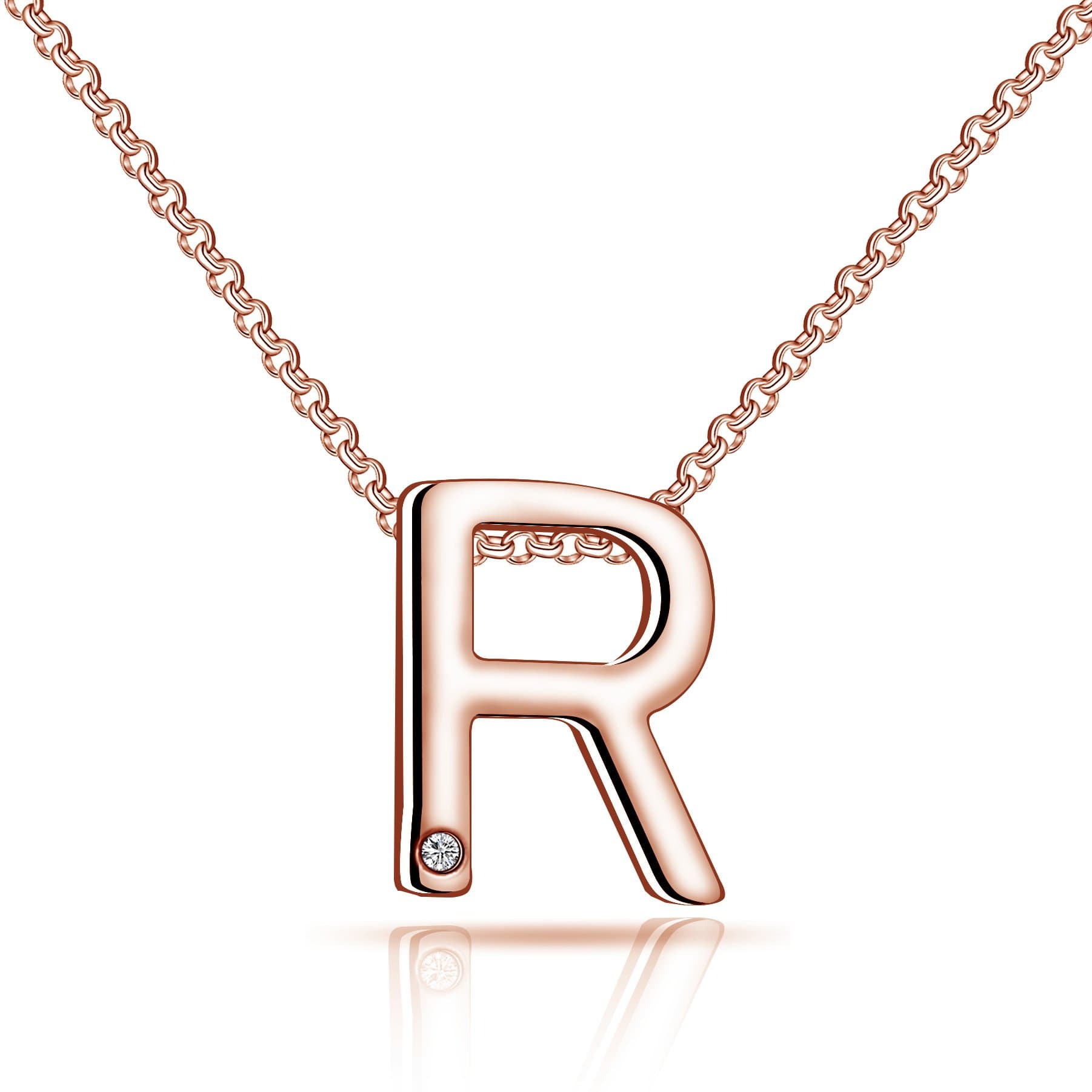 Rose Gold Plated Initial Necklace Letter R Created with Zircondia® Crystals by Philip Jones Jewellery