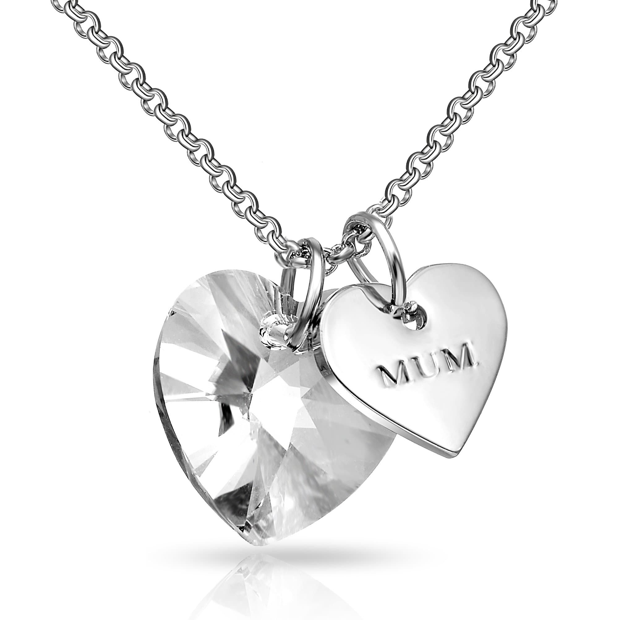 Mum Heart Necklace Created with Zircondia® Crystals by Philip Jones Jewellery