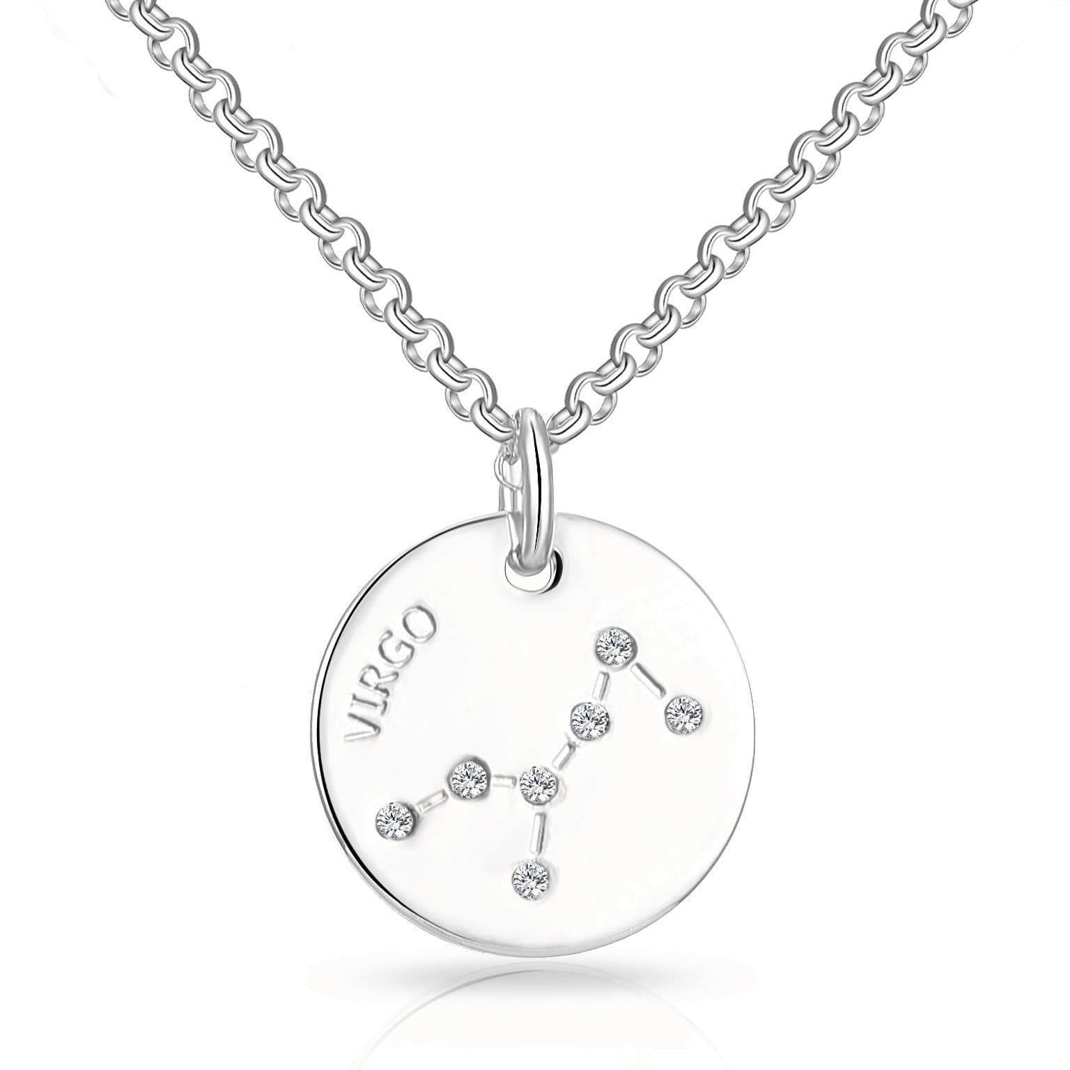 Virgo Star Sign Disc Necklace Created with Zircondia® Crystals