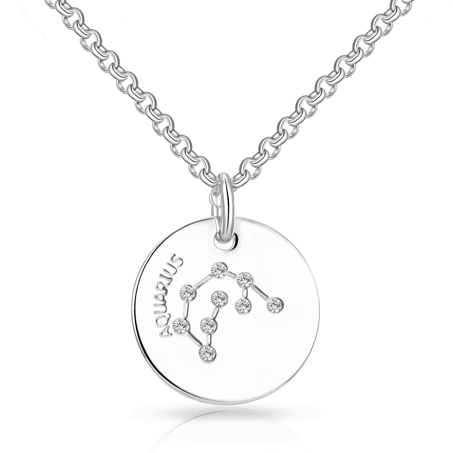 Aquarius Star Sign Disc Necklace Created with Zircondia® Crystals