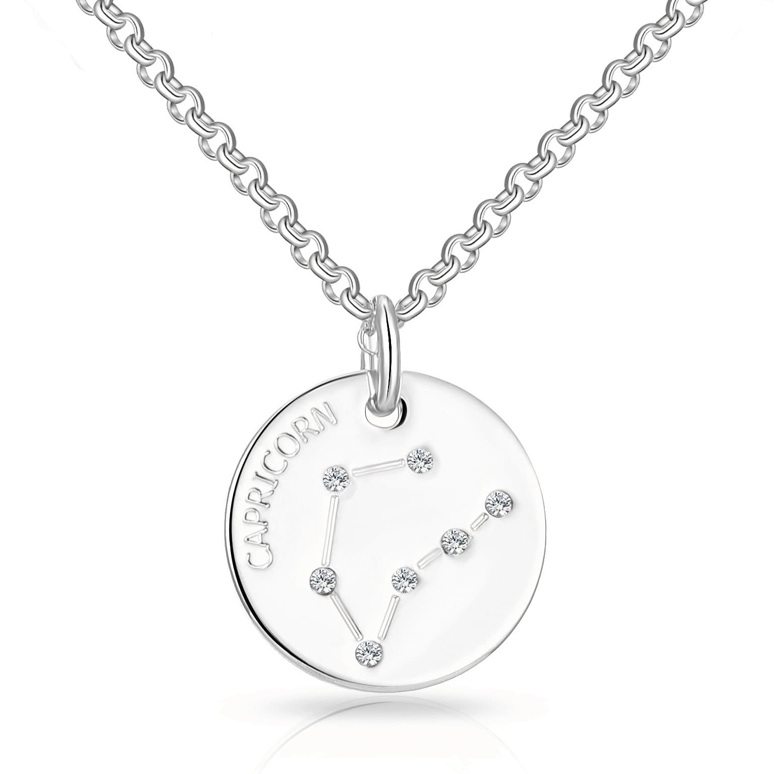 Capricorn Star Sign Disc Necklace Created with Zircondia® Crystals