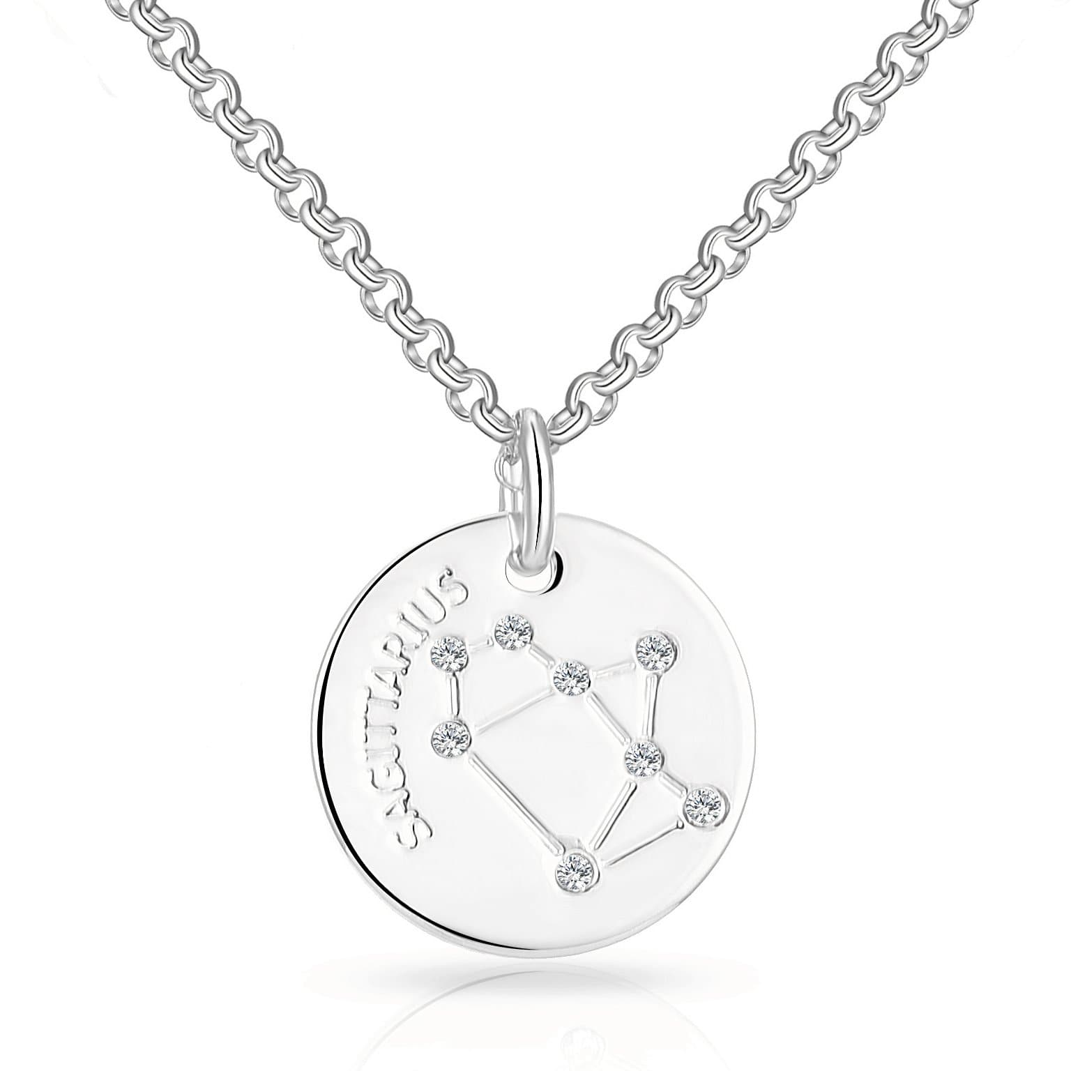 Sagittarius Star Sign Disc Necklace Created with Zircondia® Crystals