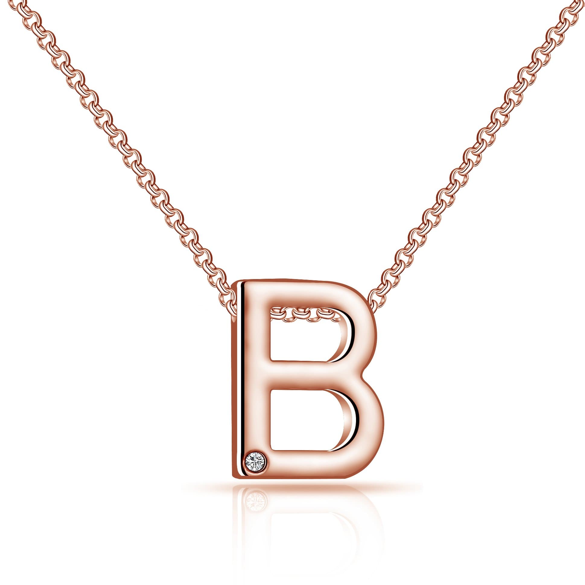 Rose Gold Plated Initial Necklace Letter B Created with Zircondia® Crystals by Philip Jones Jewellery