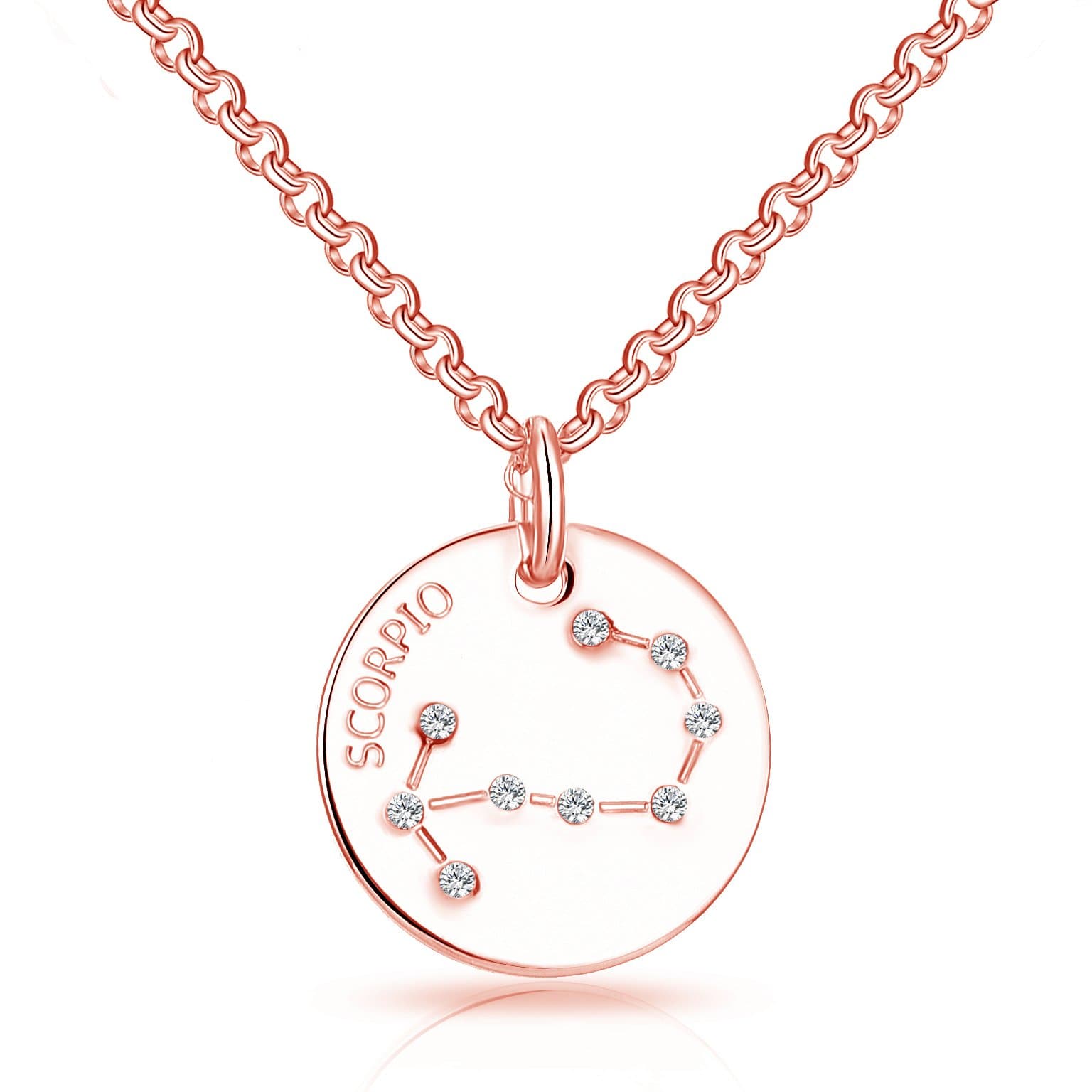 Rose Gold Plated Scorpio Star Sign Disc Necklace Created with Zircondia® Crystals