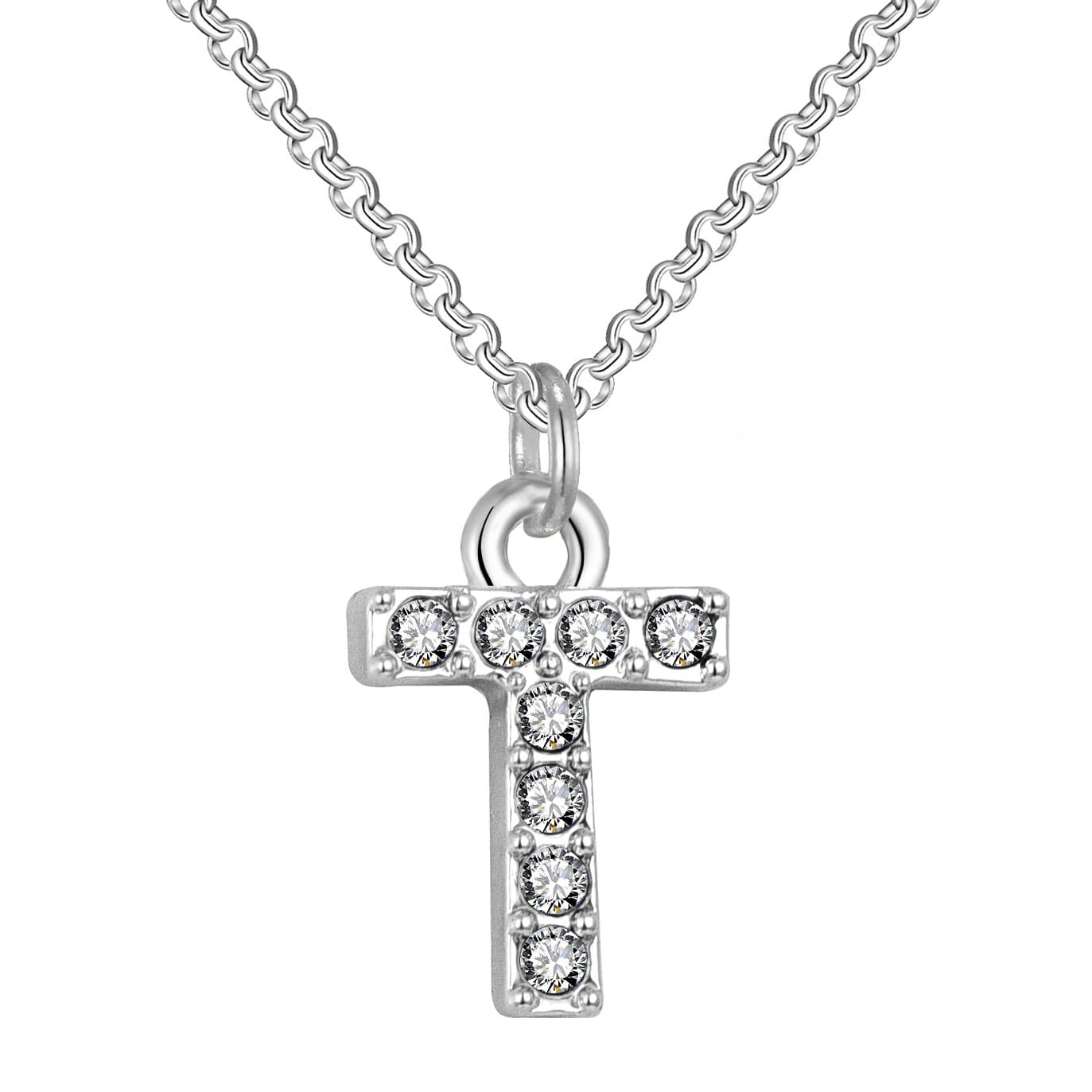 Pave Initial Necklace Letter T Created with Zircondia® Crystals by Philip Jones Jewellery