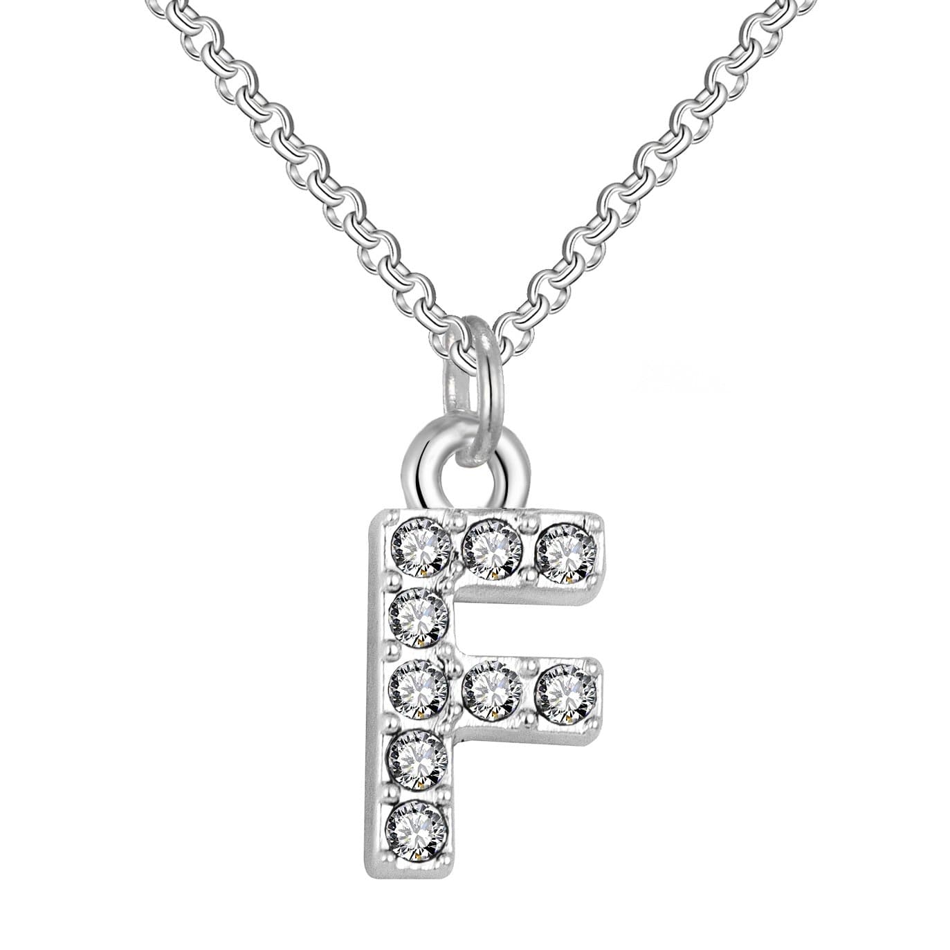 Pave Initial Necklace Letter F Created with Zircondia® Crystals by Philip Jones Jewellery