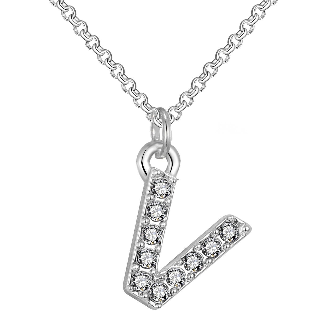 Pave Initial Necklace Letter V Created with Zircondia® Crystals by Philip Jones Jewellery