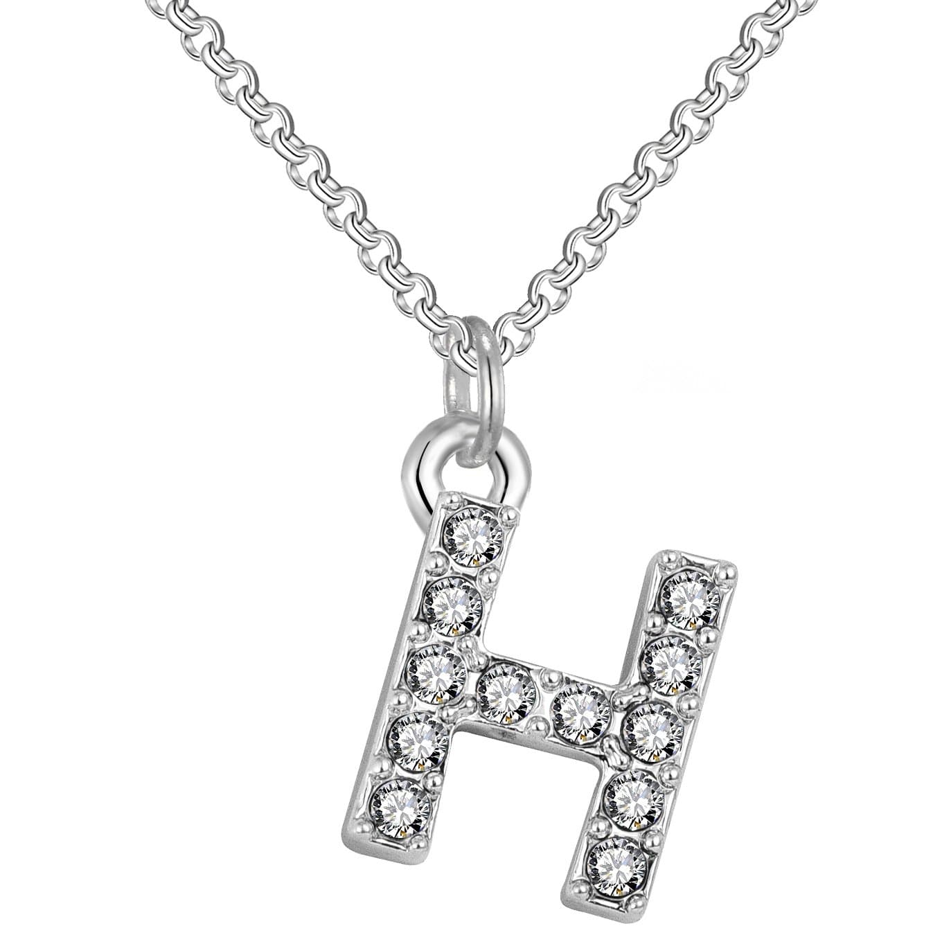 Pave Initial Necklace Letter H Created with Zircondia® Crystals by Philip Jones Jewellery
